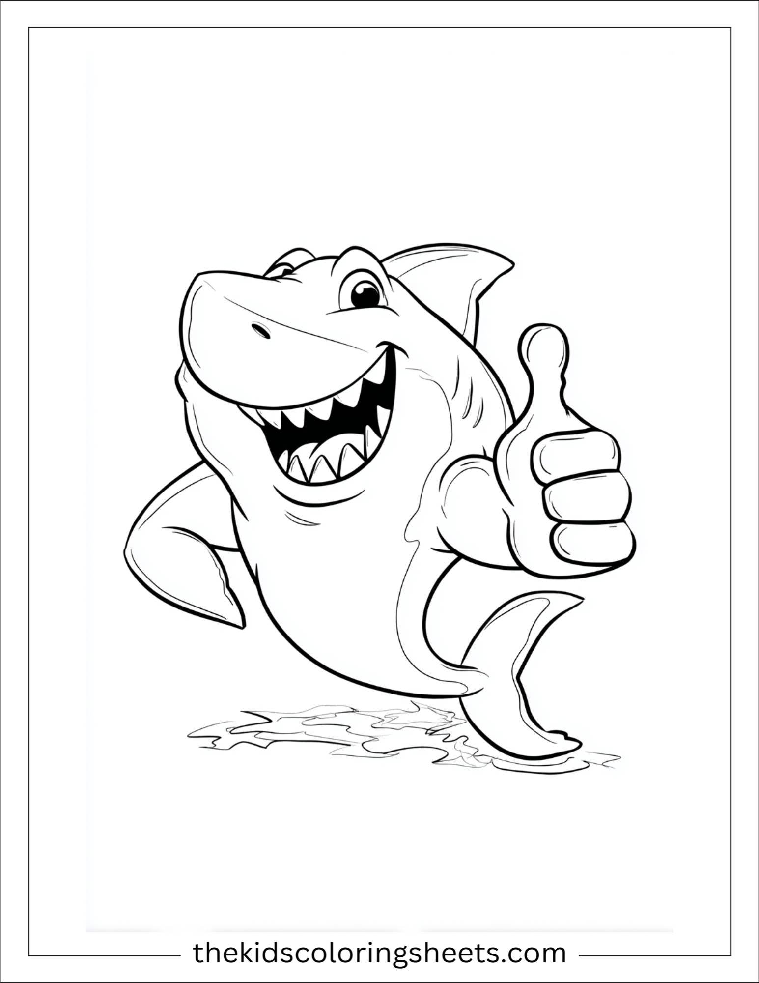 kids coloring sheet of Shark giving a thumbs up fin version