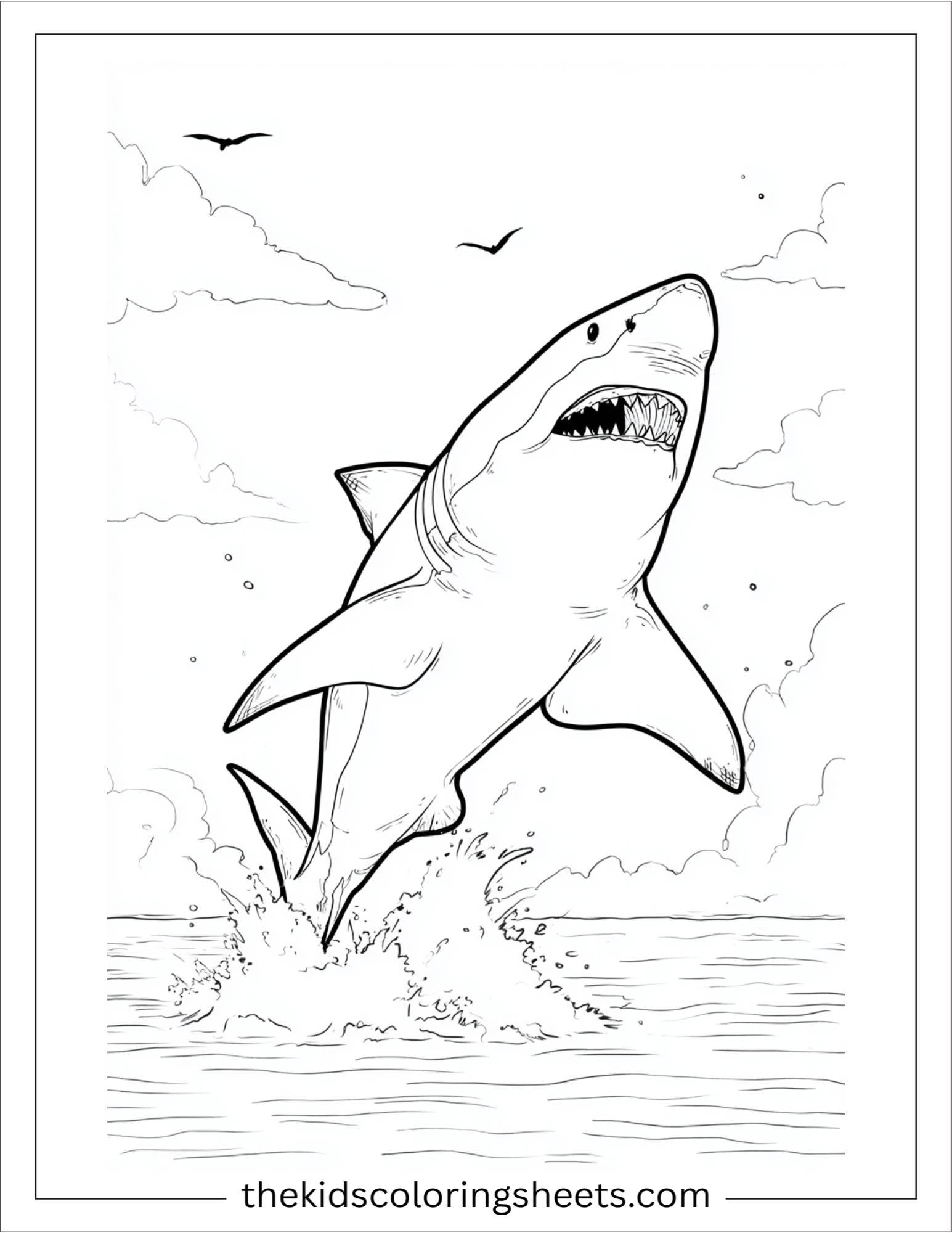 kids coloring sheet of Shark jumping out of the water