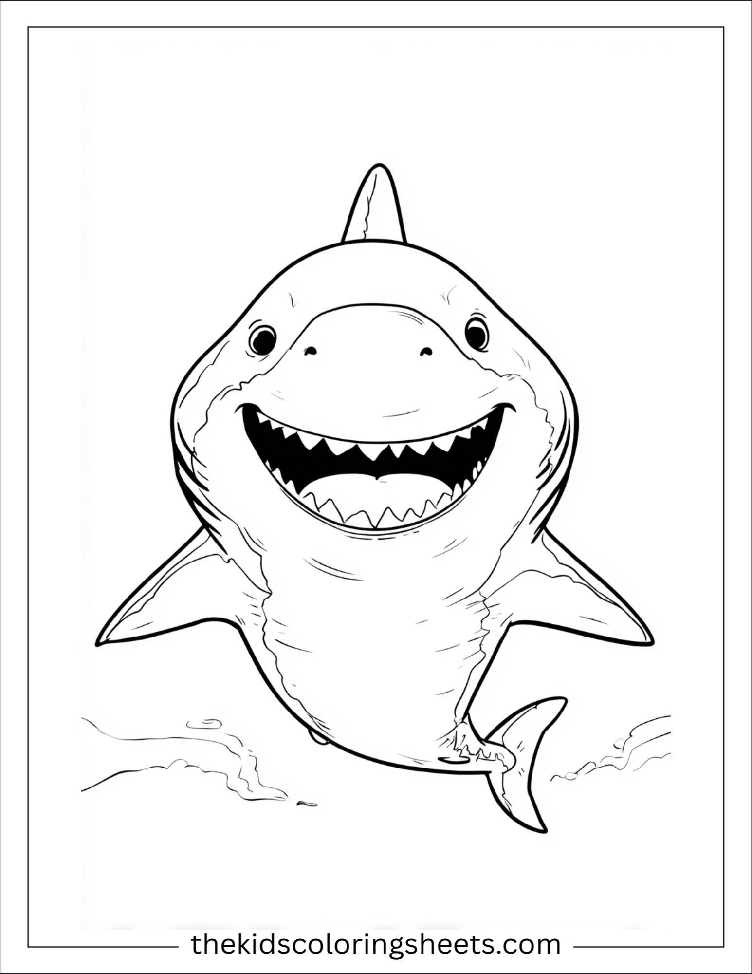 kids coloring sheet of Shark making a funny face