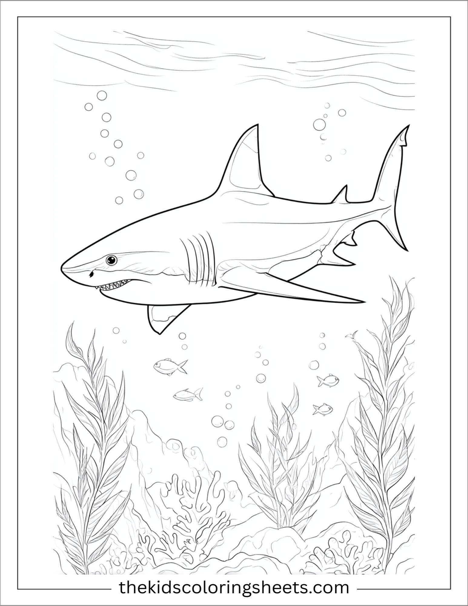 kids coloring sheet of Shark painting underwater
