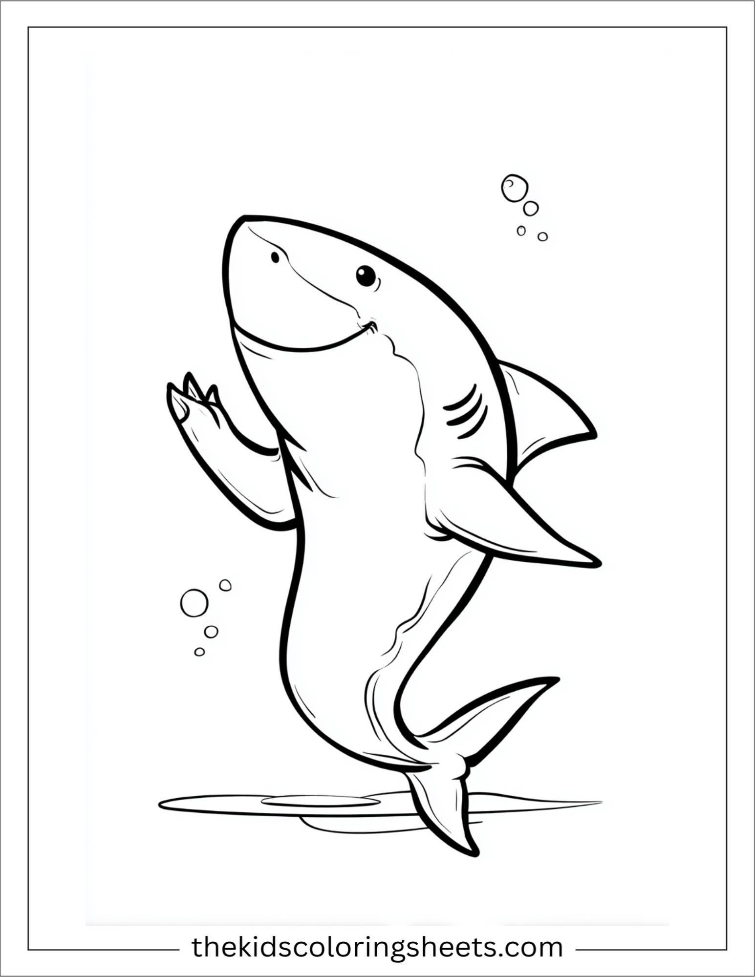 kids coloring sheet of Shark waving its fin