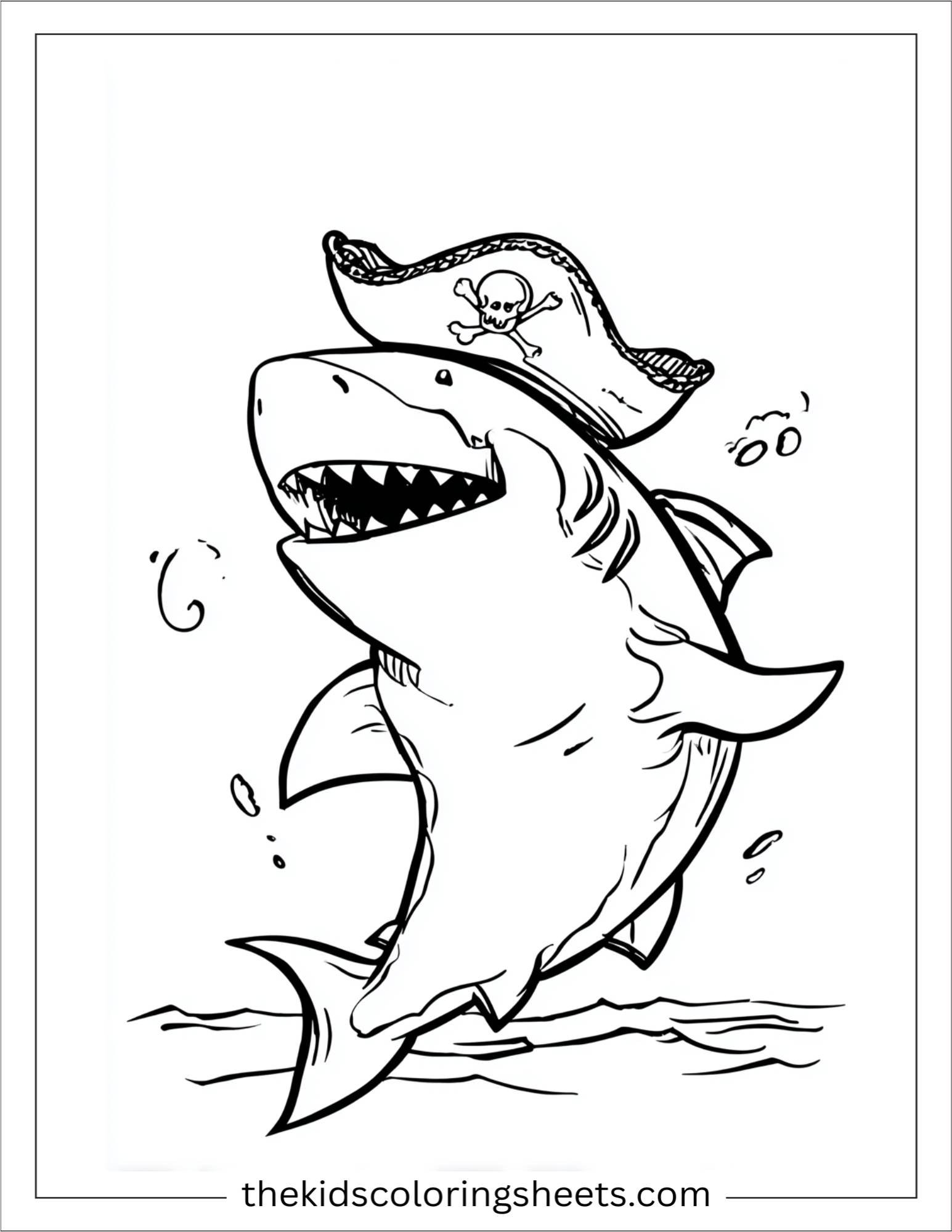 kids coloring sheet of Shark with a pirate hat