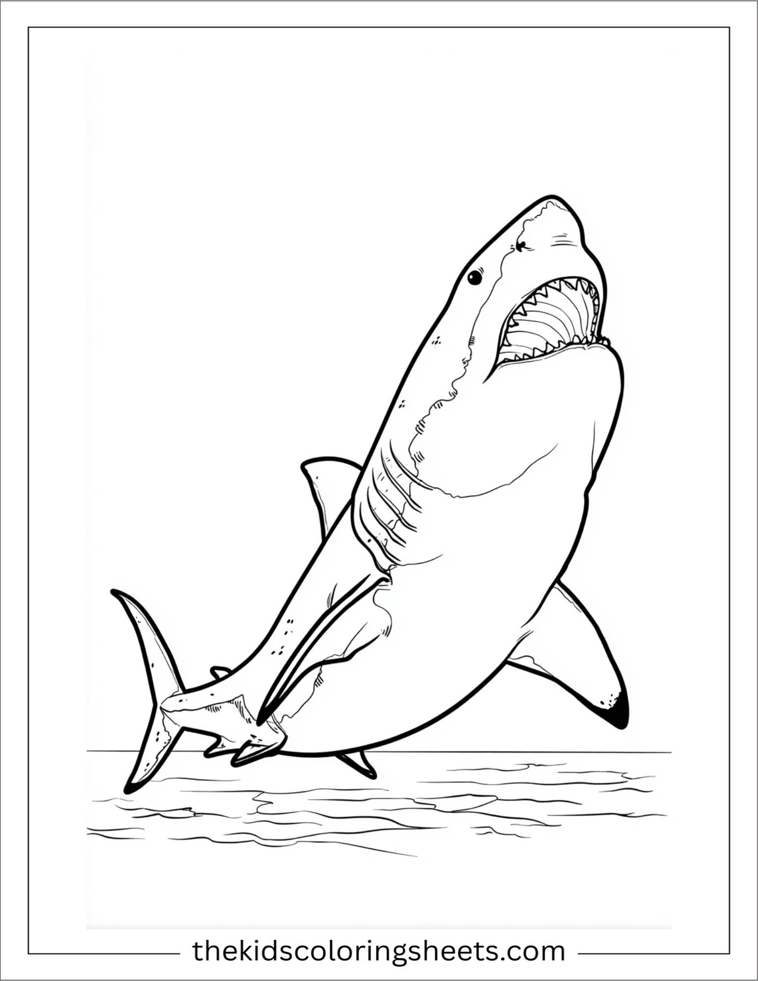kids coloring sheet of Shark yawning