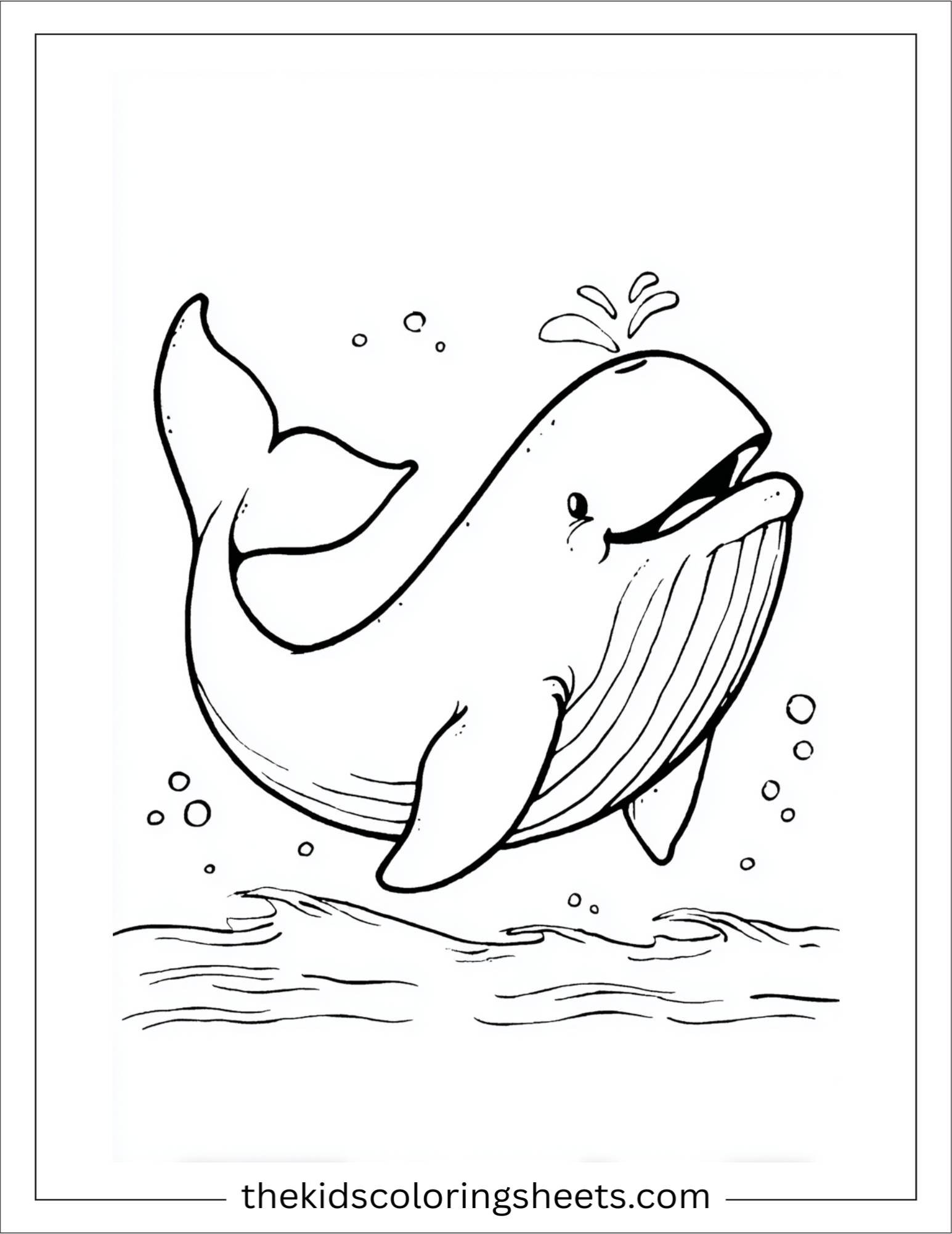 kids coloring sheet of Whale flapping fins with joy