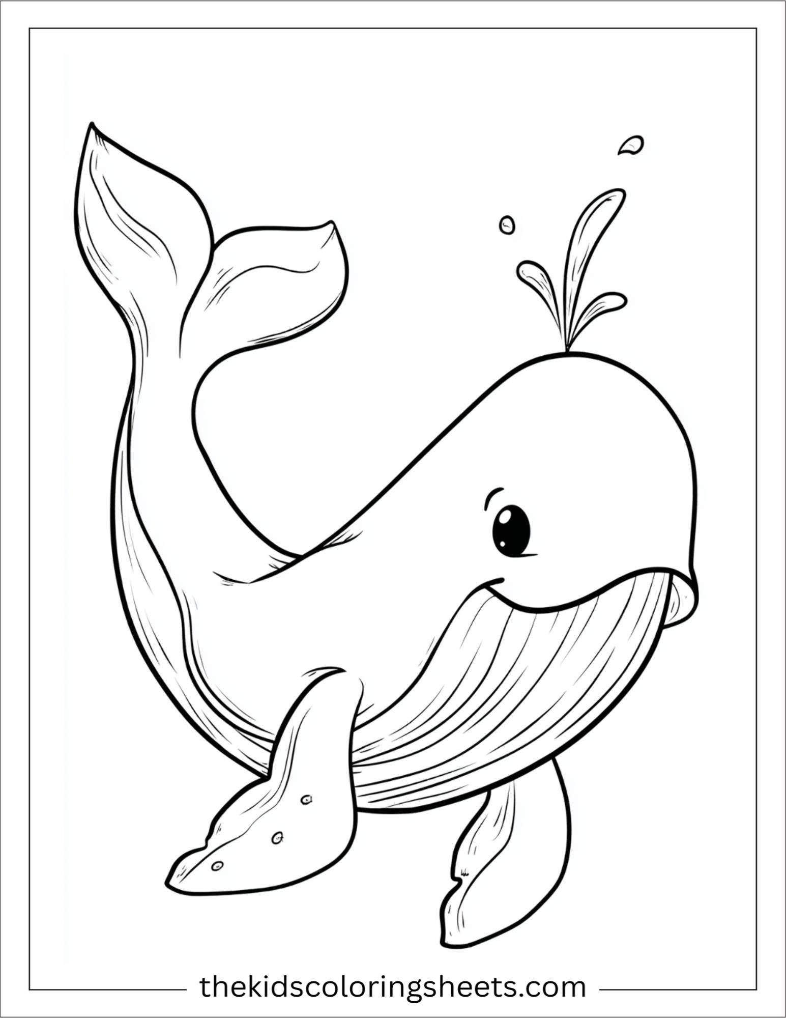 kids coloring sheet of Whale flipping tail playfully