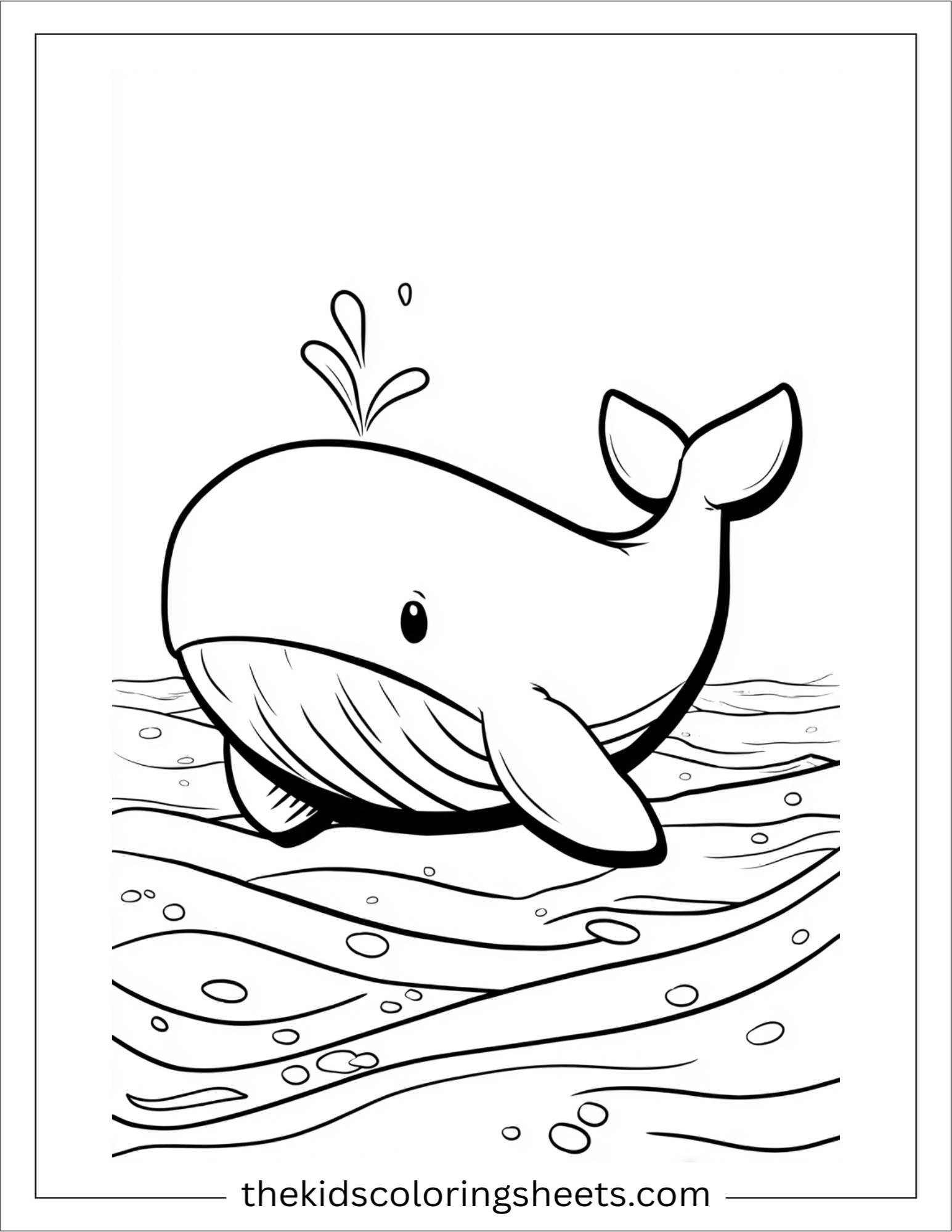 kids coloring sheet of Whale floating peacefully