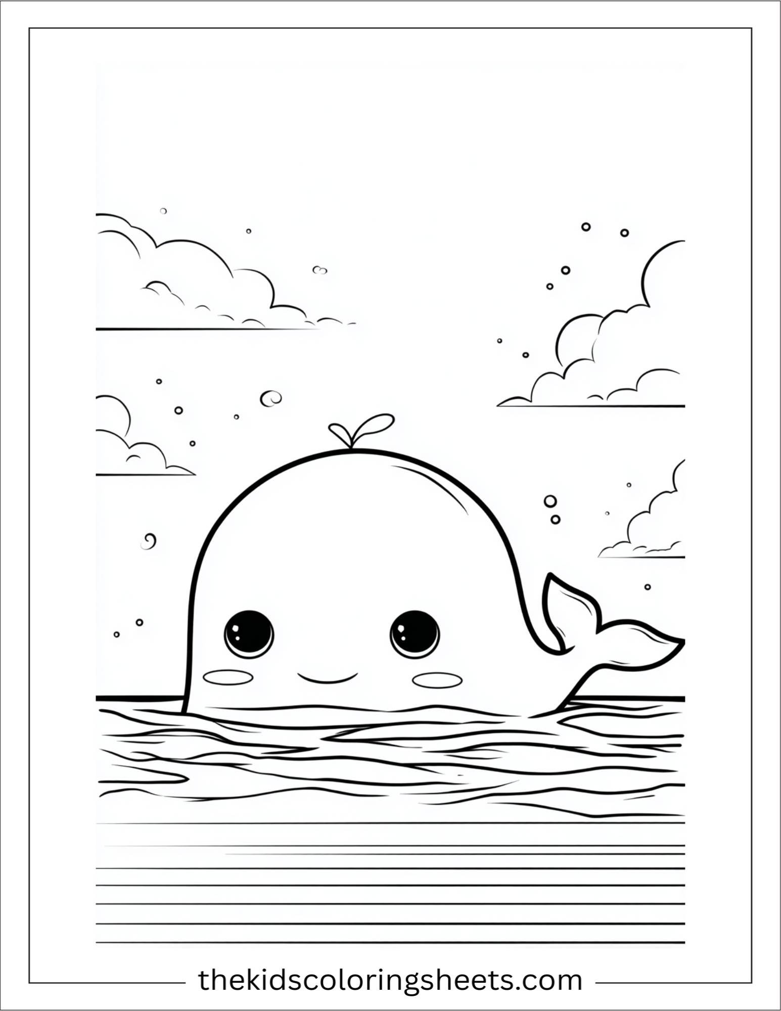kids coloring sheet of Whale peeking above water