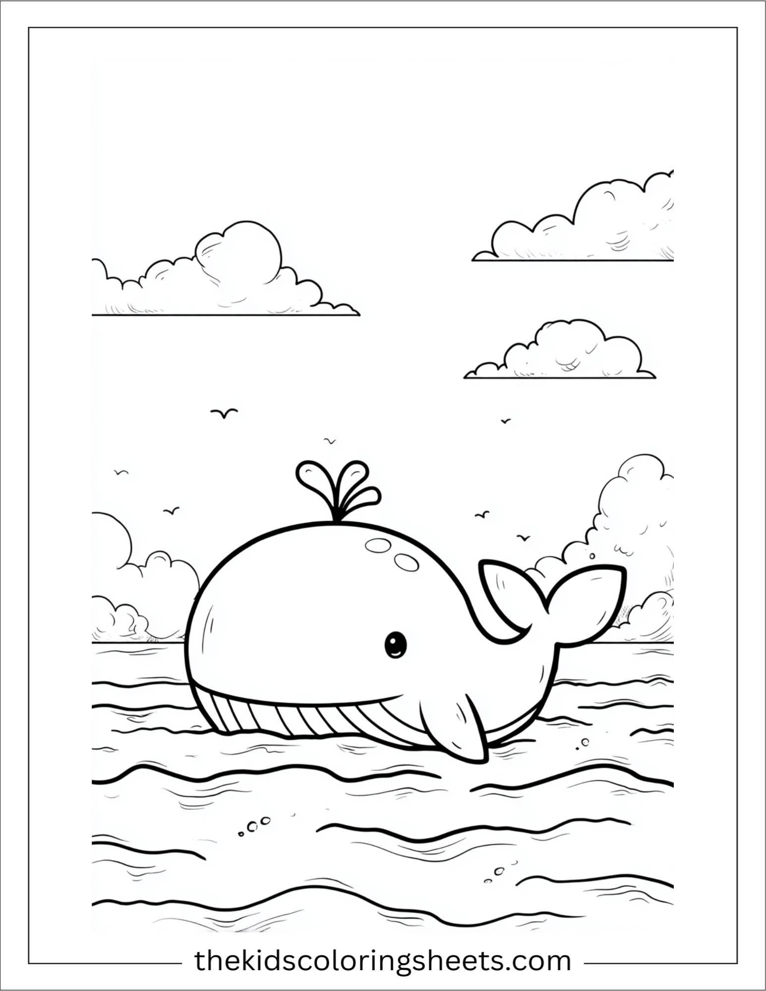 kids coloring sheet of Whale resting on ocean surface