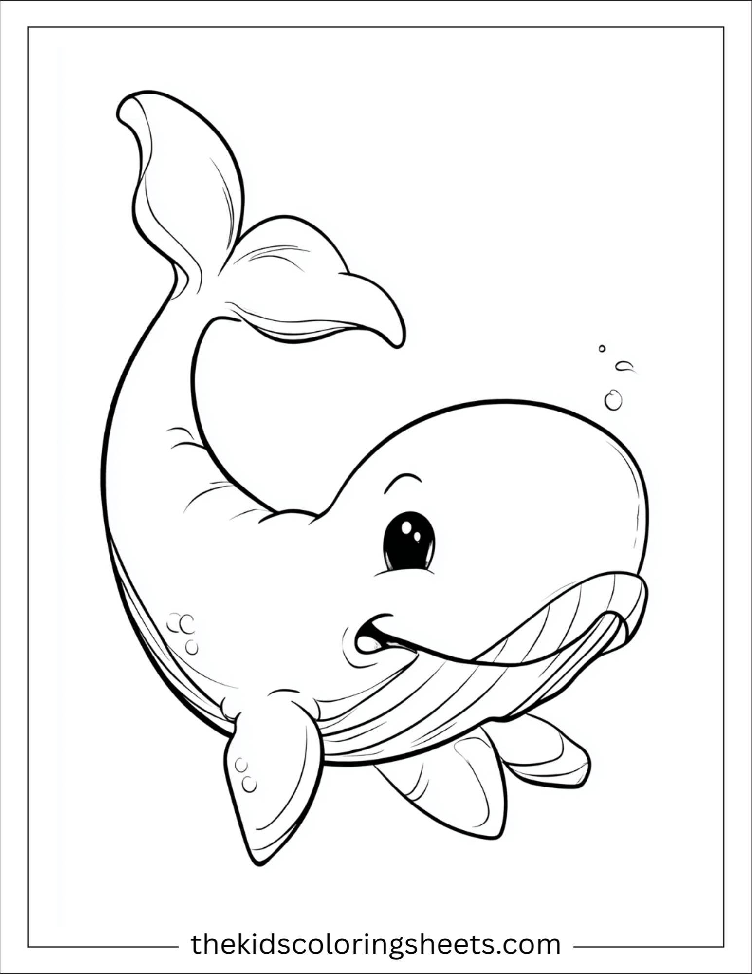 kids coloring sheet of Whale rolling on its back