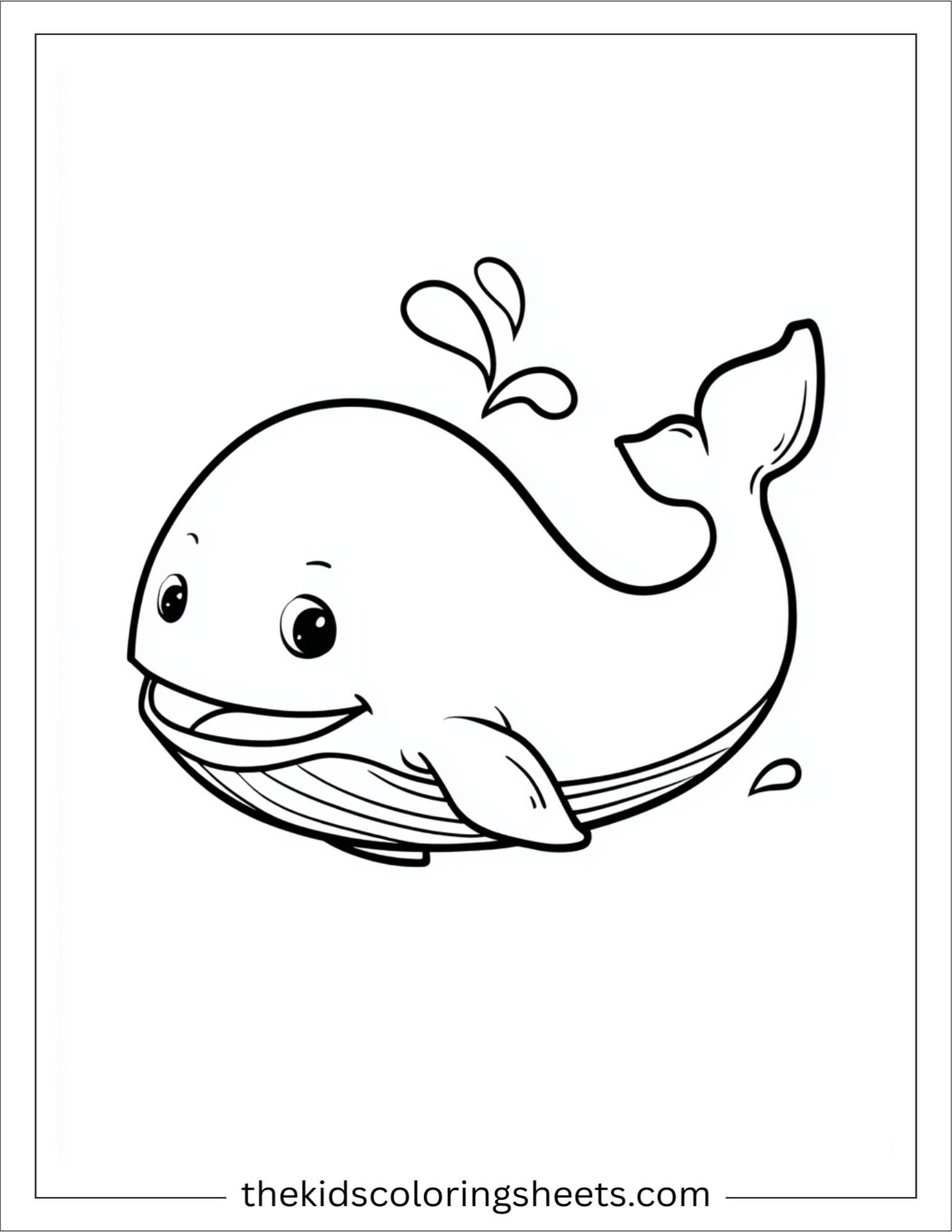 kids coloring sheet of Whale smiling happily