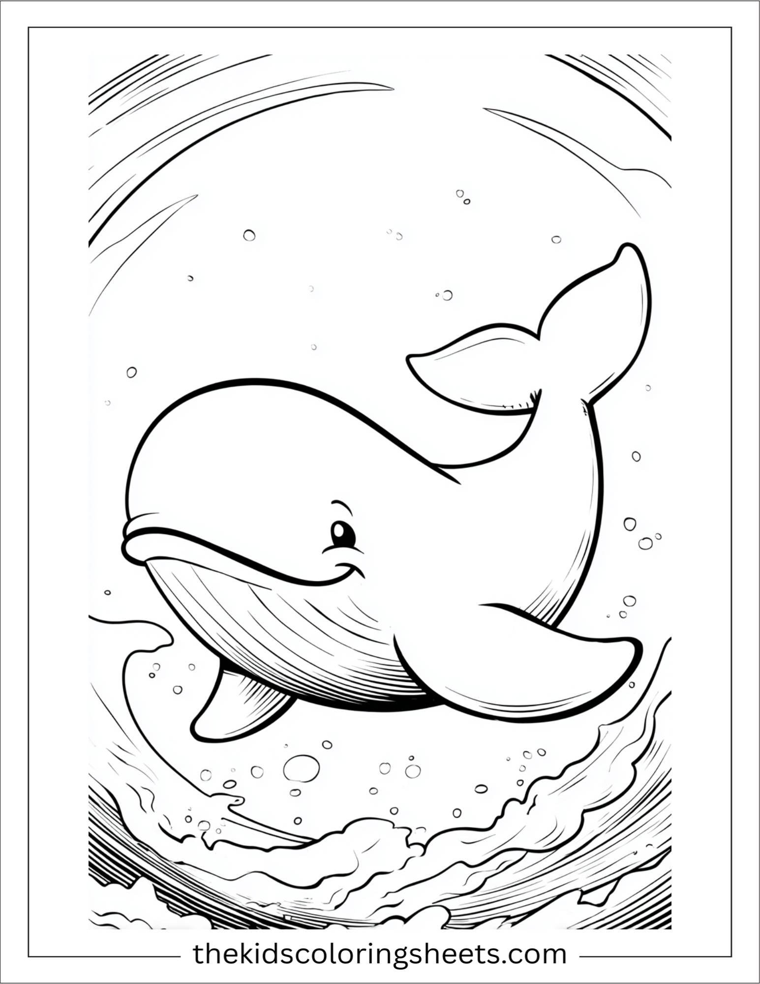 kids coloring sheet of Whale spinning underwater