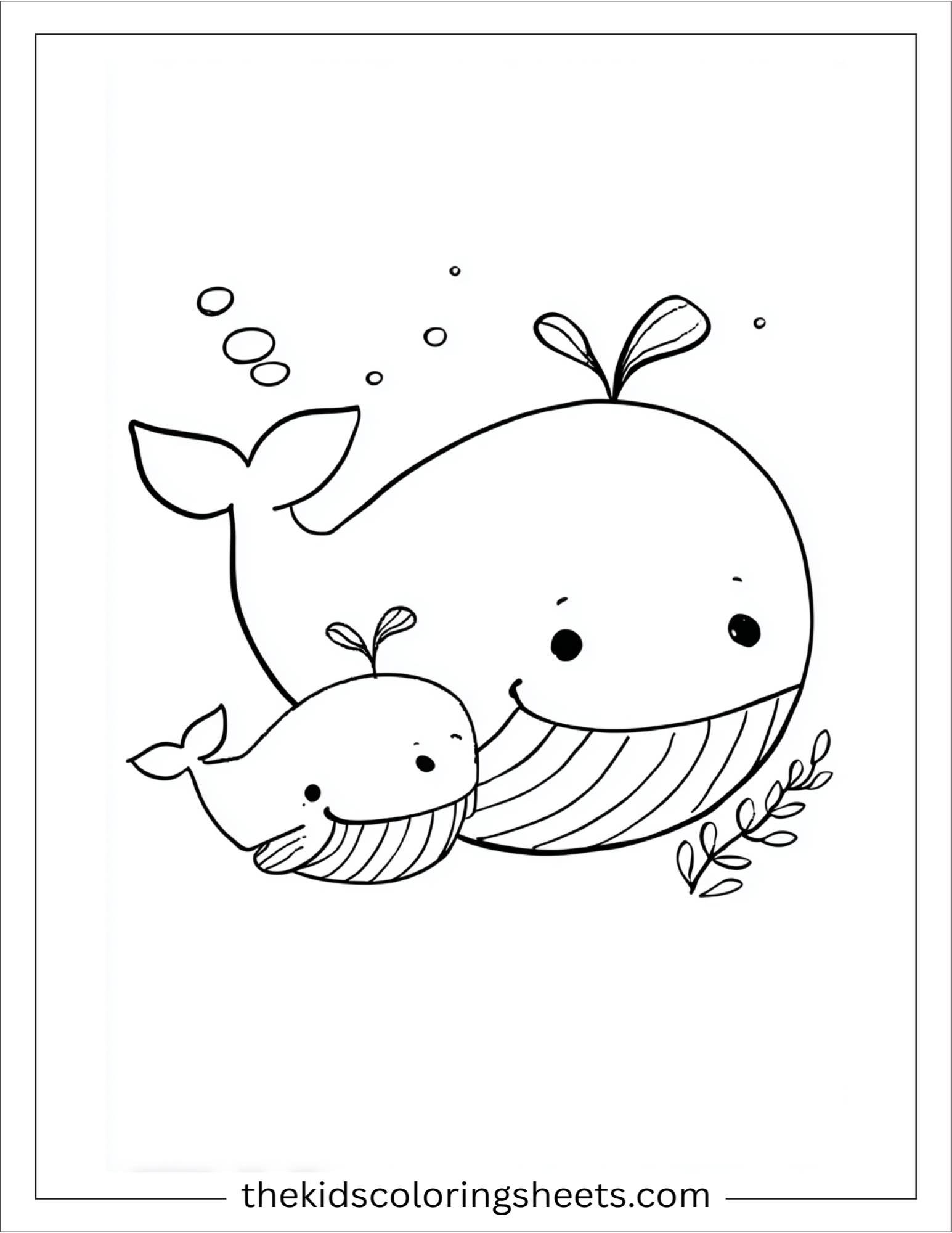 kids coloring sheet of Whale swimming with baby