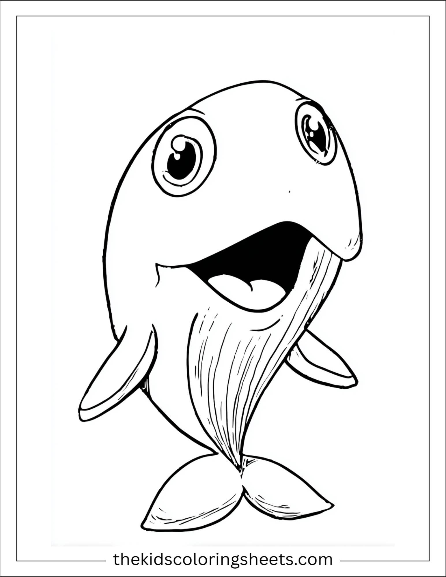 kids coloring sheet of Whale with wide open eyes