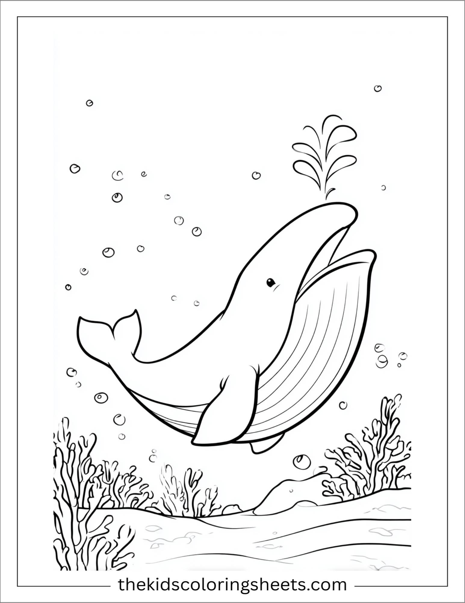 kids coloring sheet of Whale yawning underwater