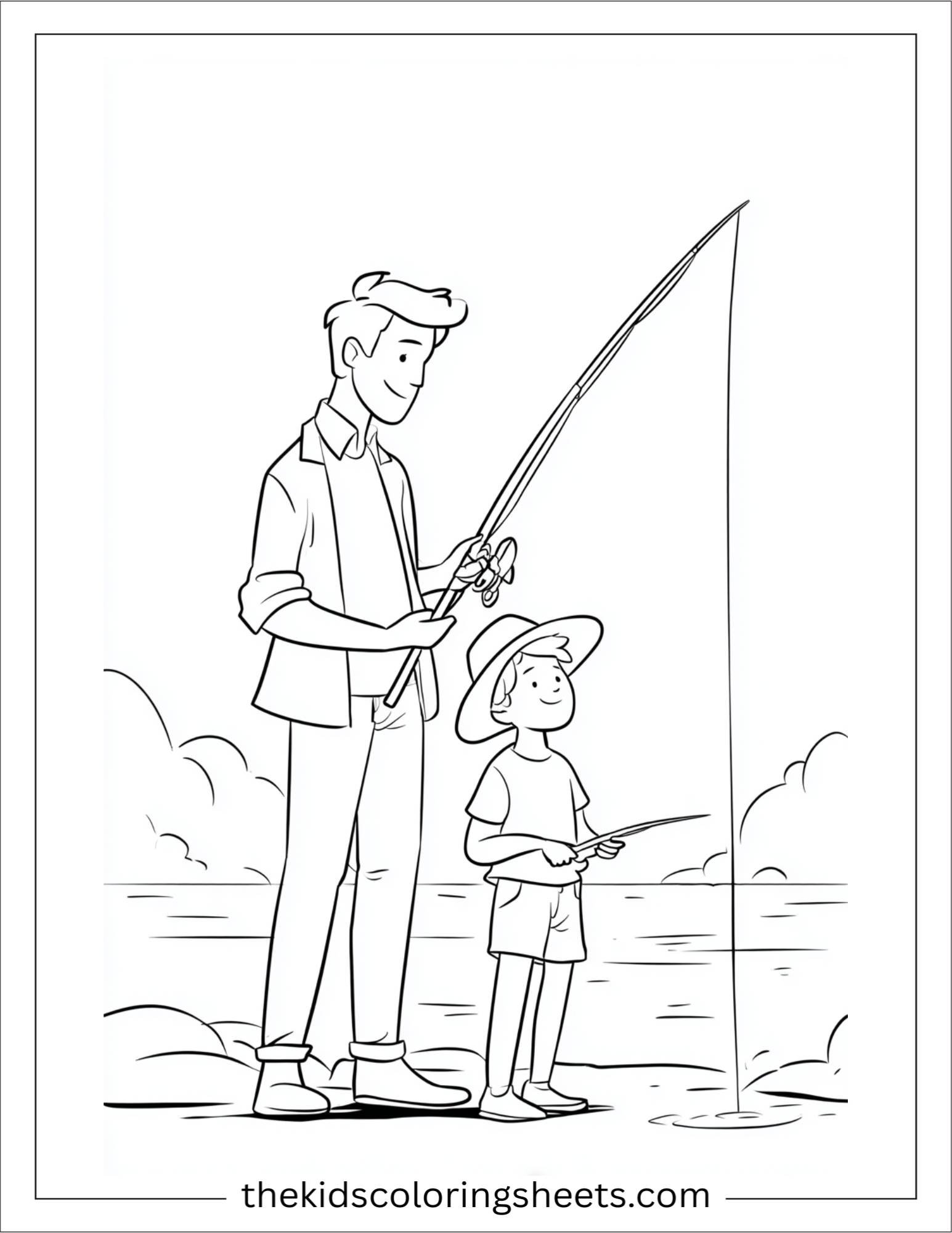 June father and child fishing