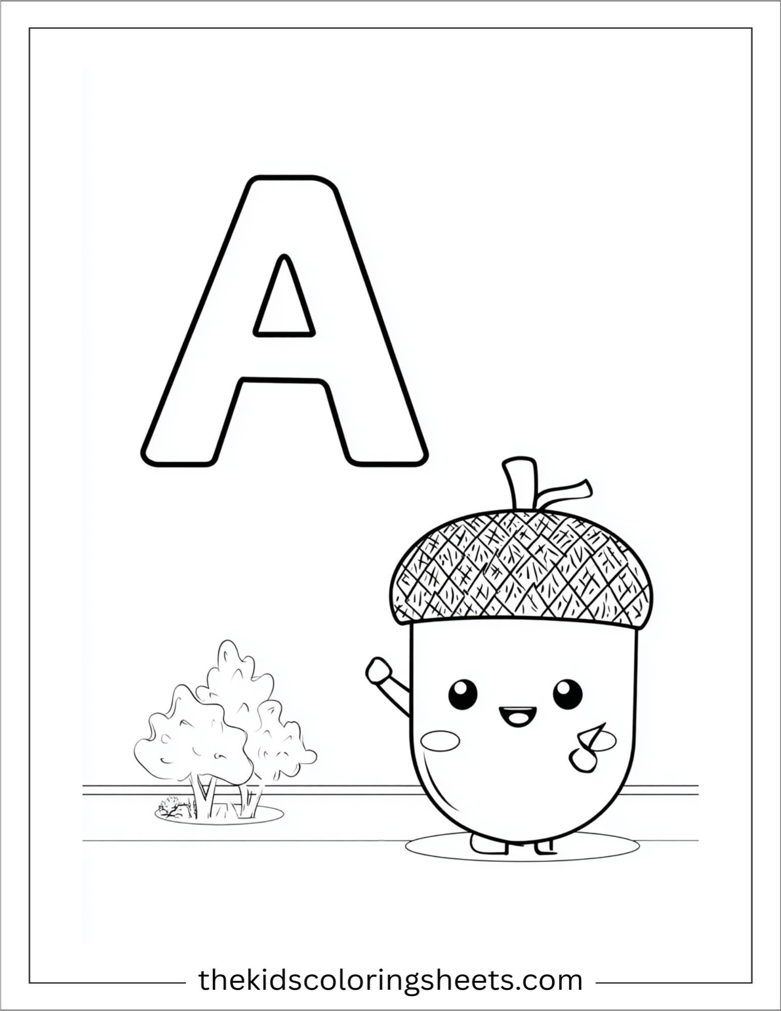 alphabet A acorn coloring page
