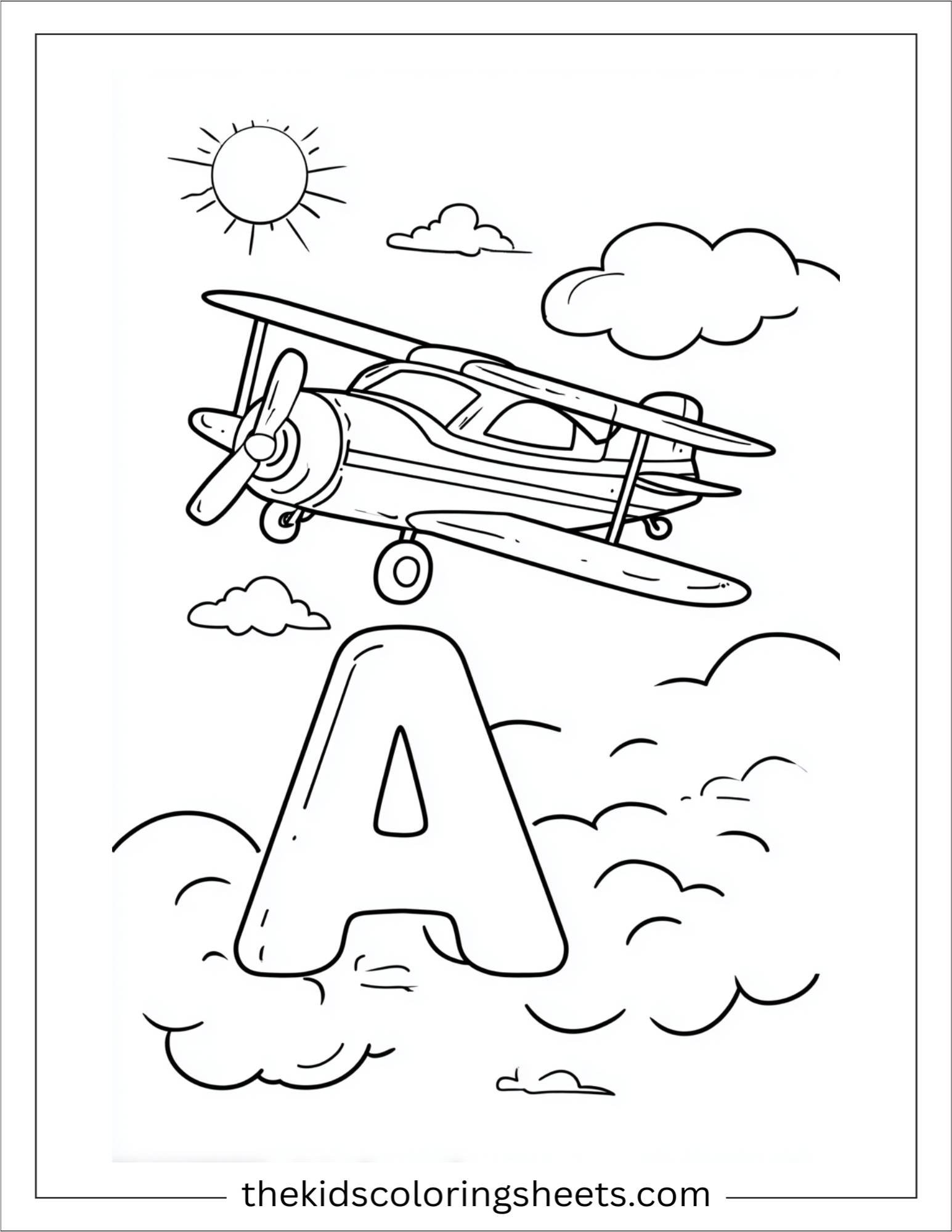 alphabet A airplane coloring page