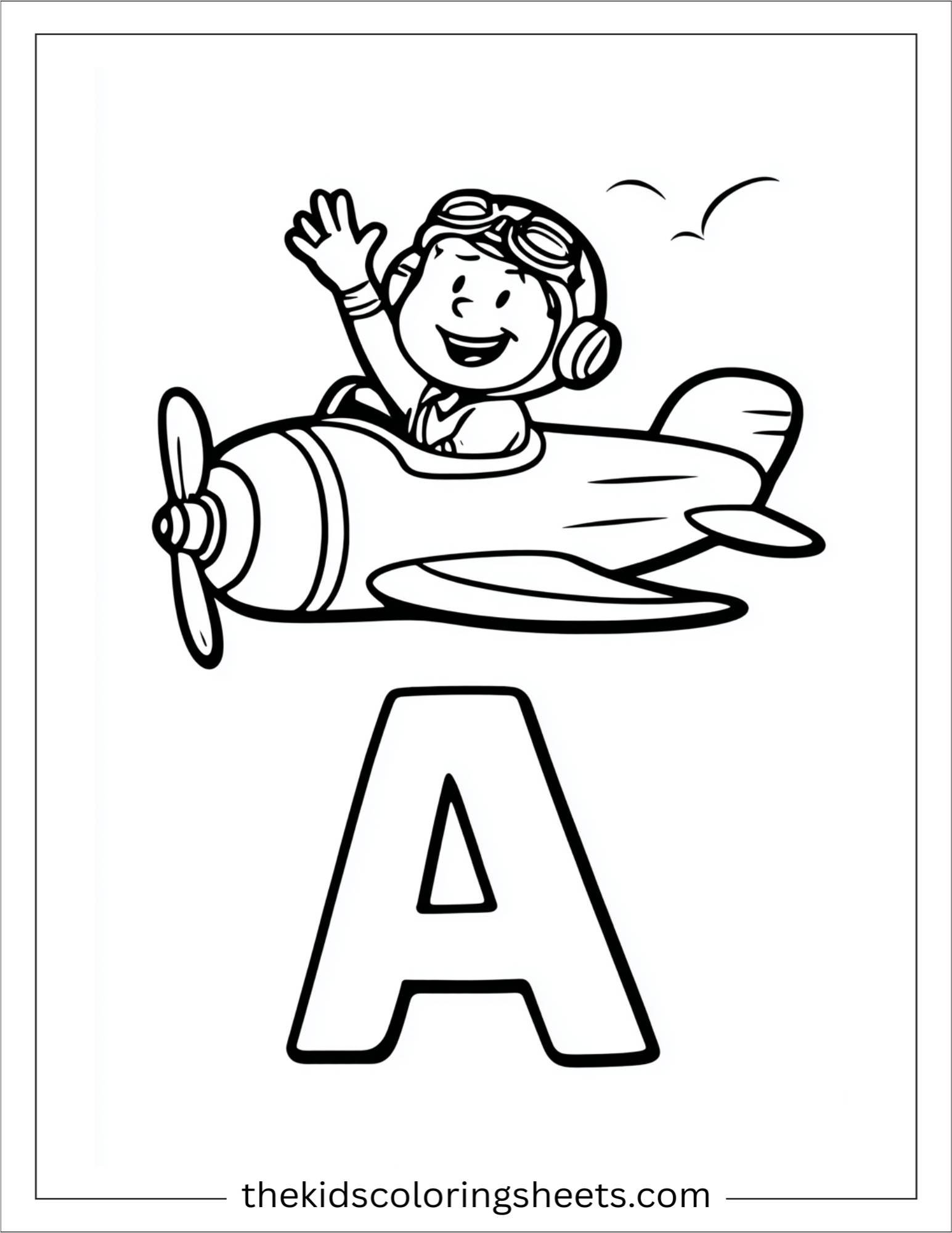 alphabet A airplane pilot coloring page