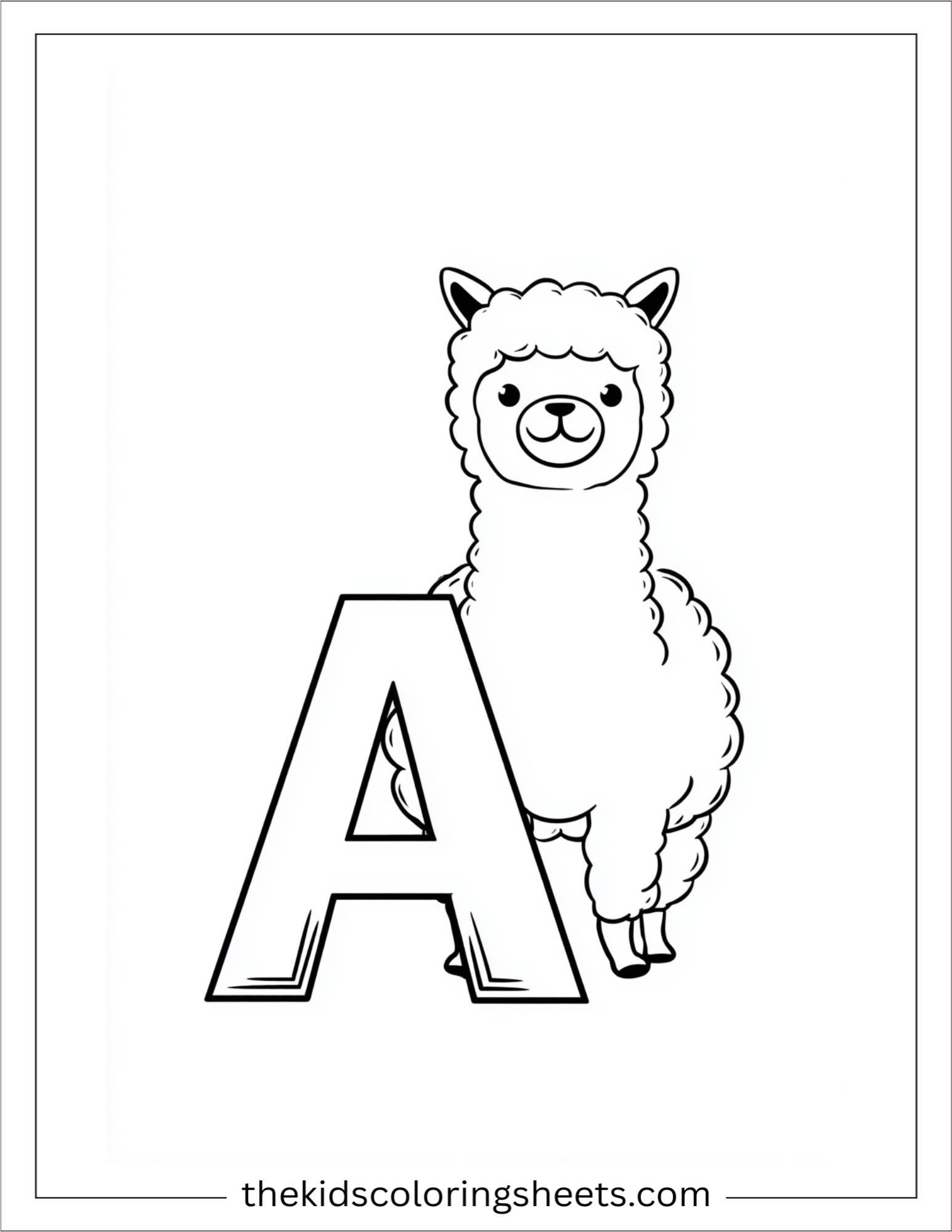 alphabet A alpaca coloring page