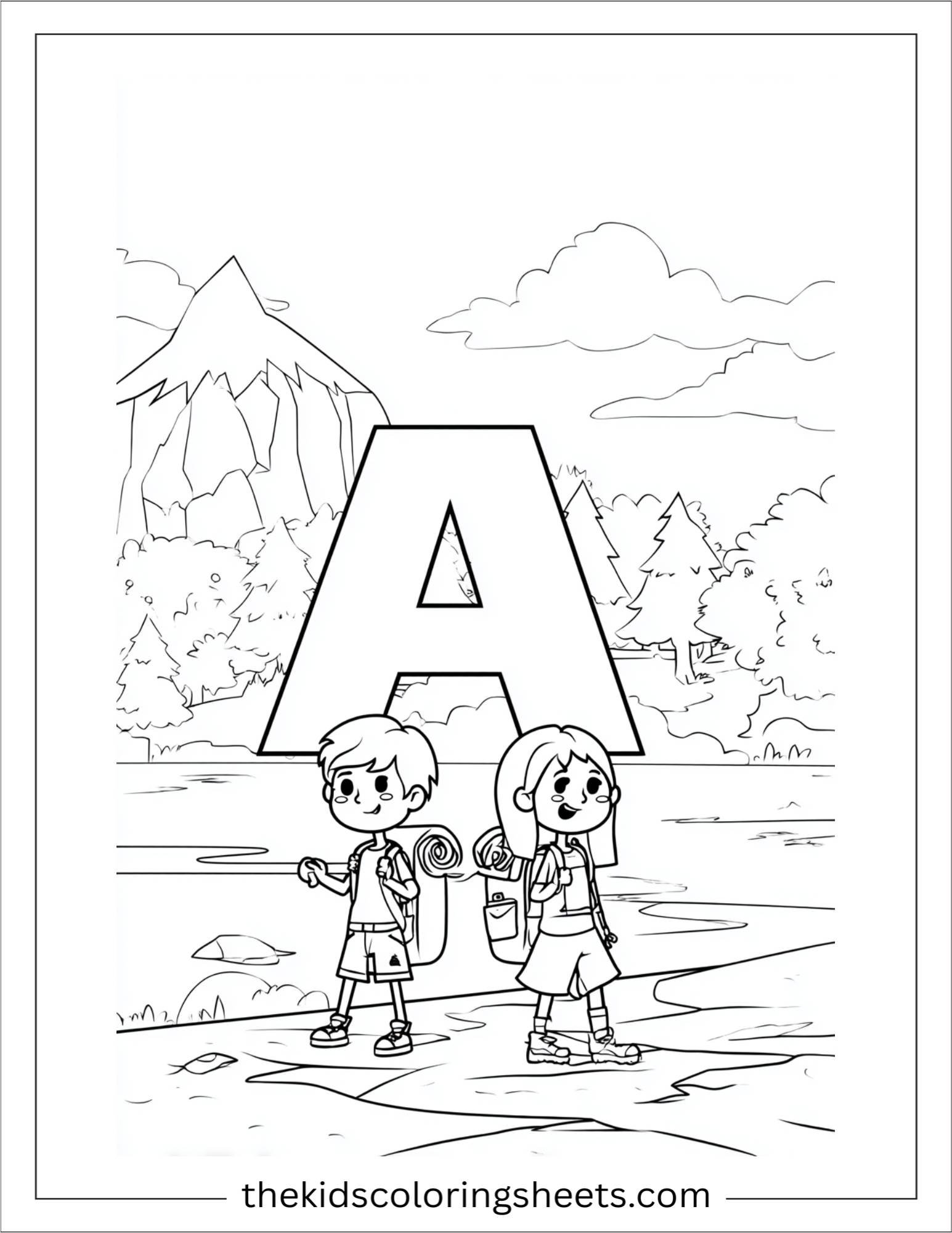 alphabet A alphabet adventure coloring page