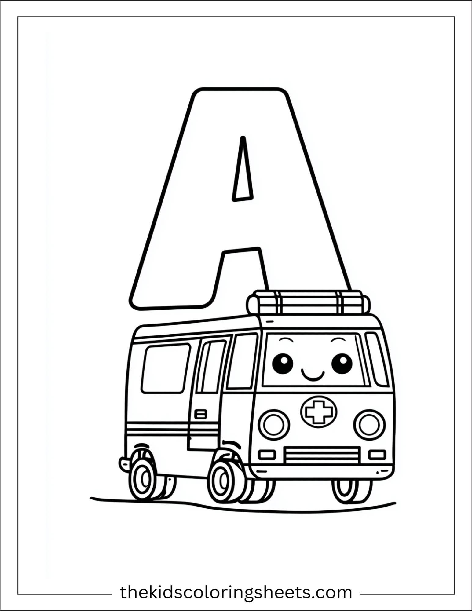 alphabet A ambulance coloring page