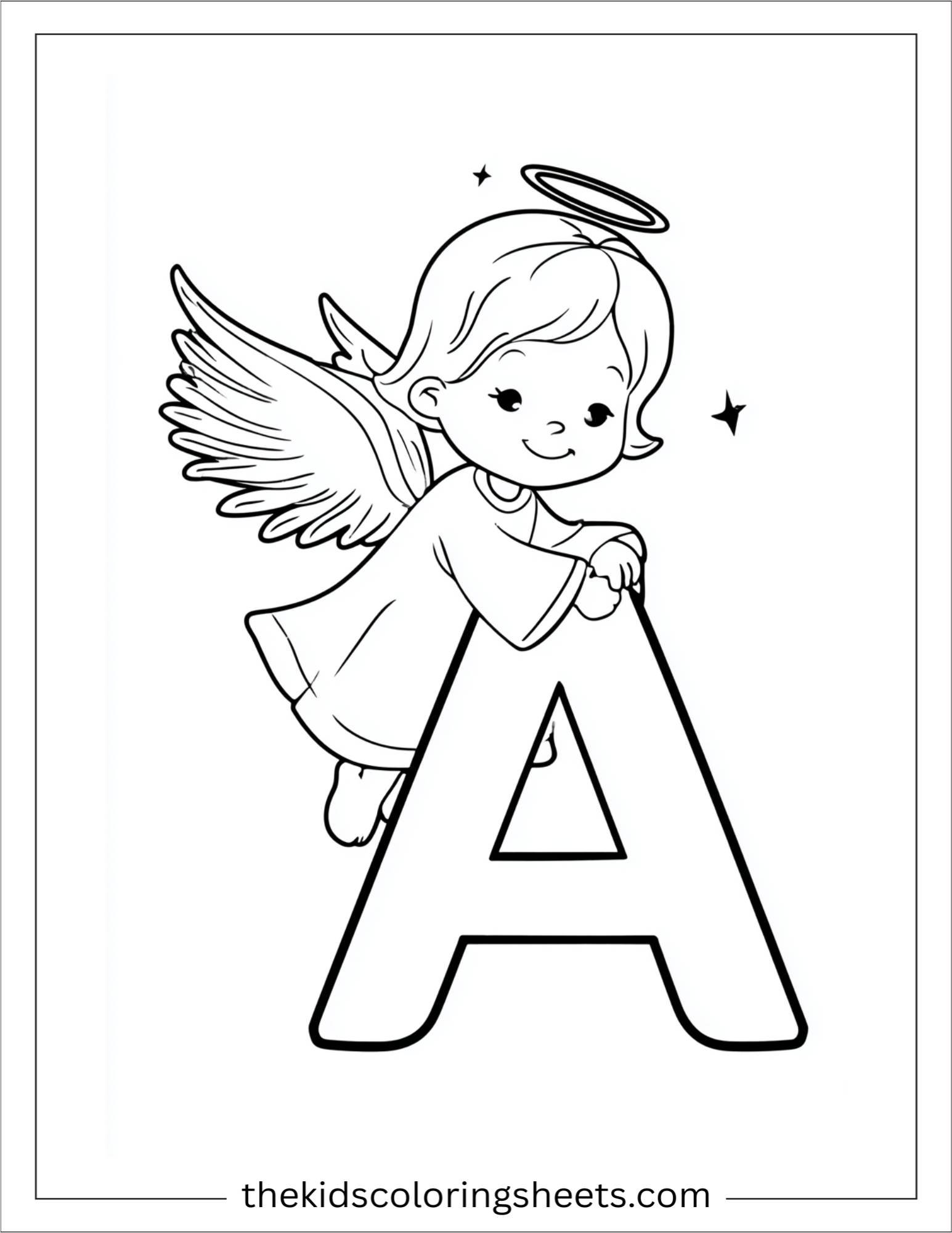 alphabet A angel coloring page