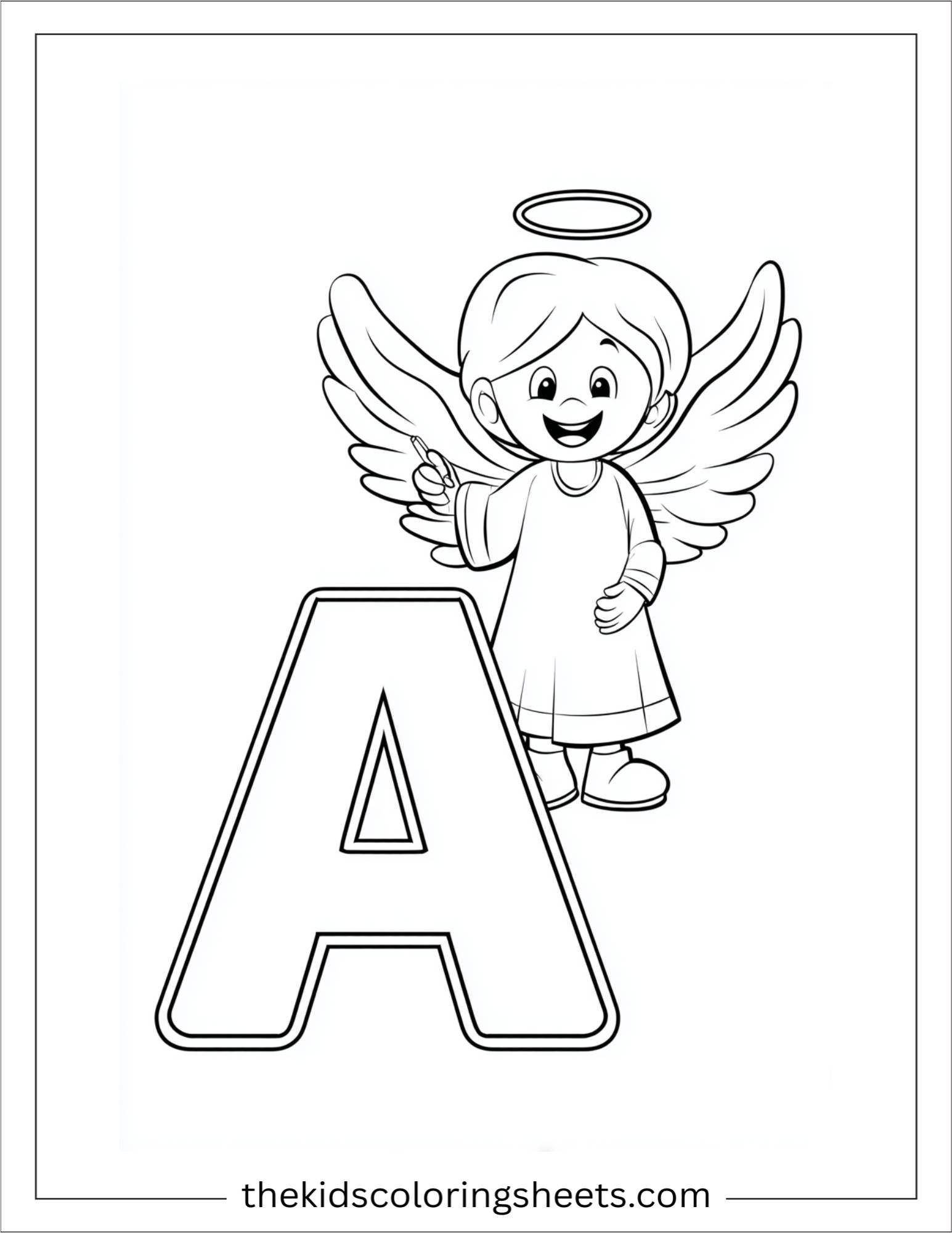 alphabet A angel wings coloring page