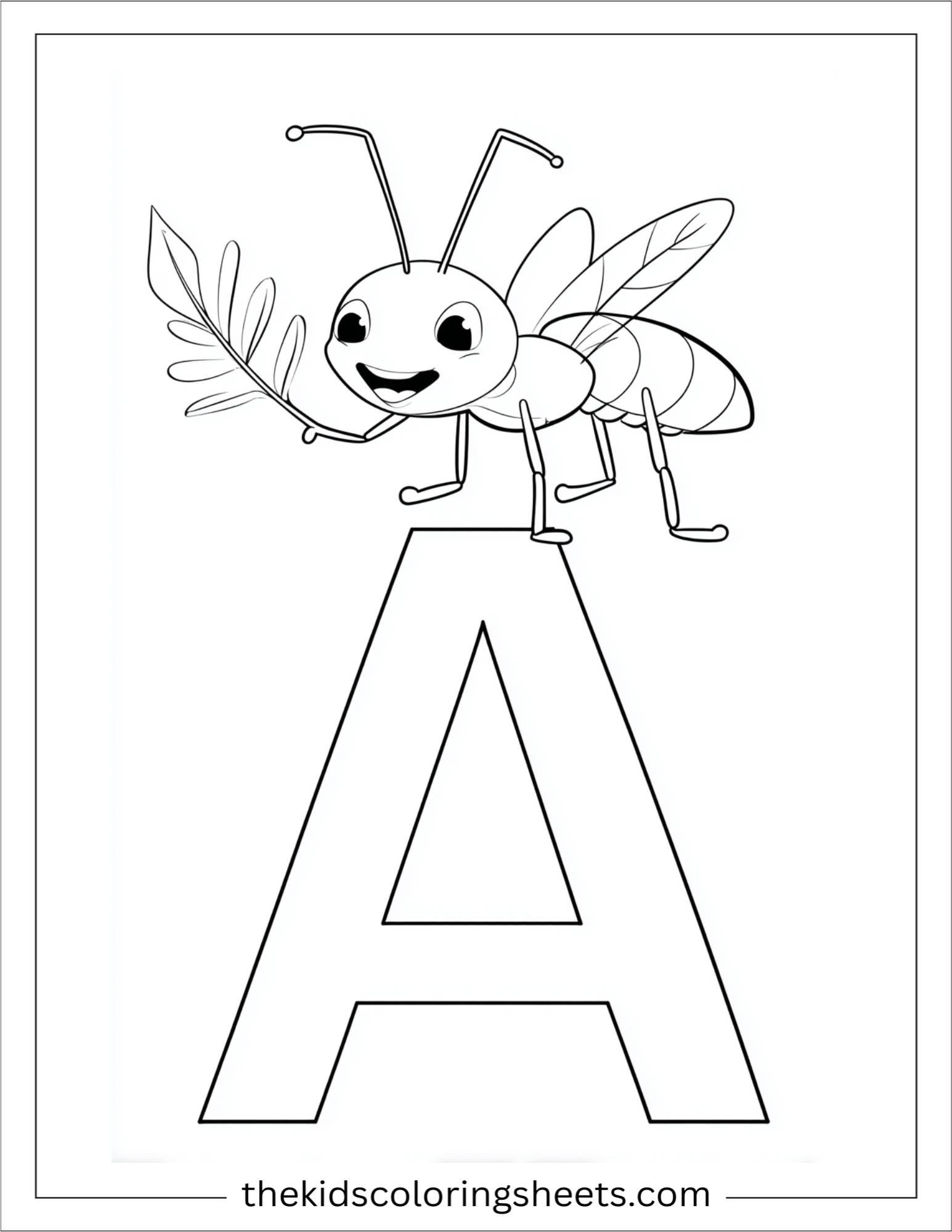 alphabet A ant coloring page