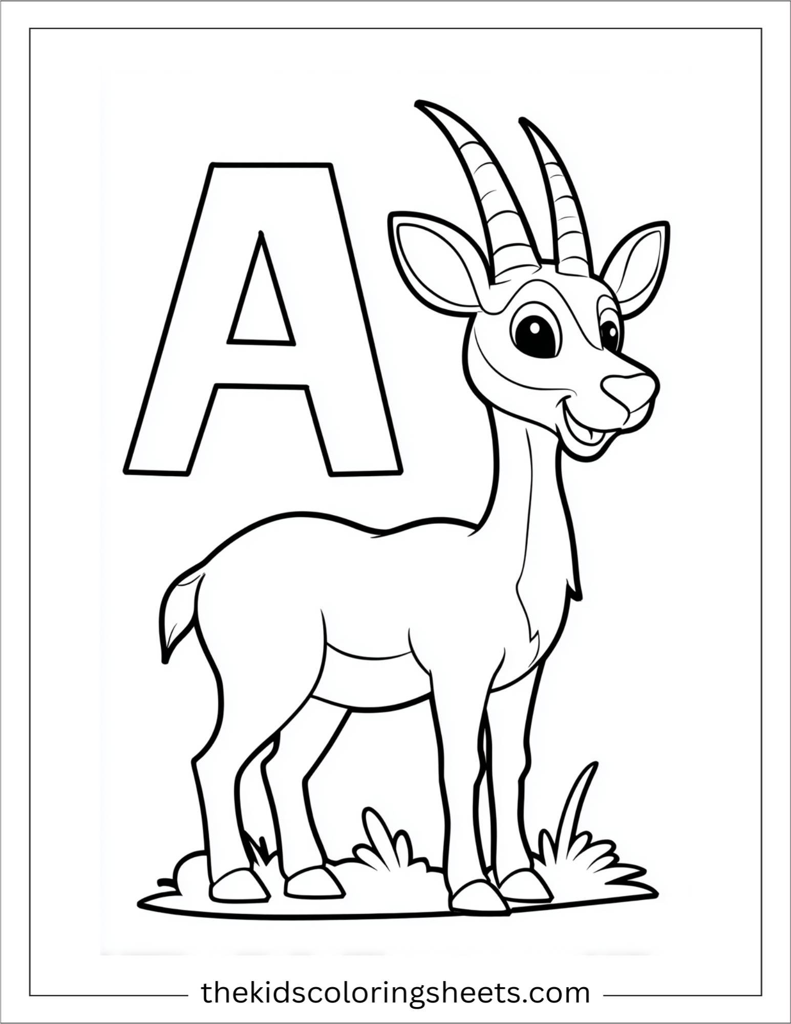 alphabet A antelope coloring page