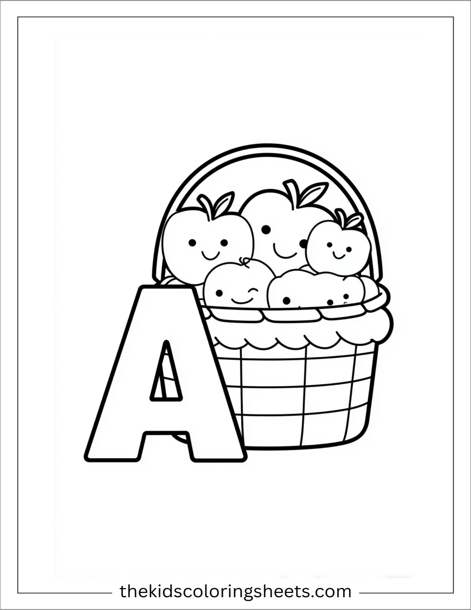 alphabet A apple basket coloring page