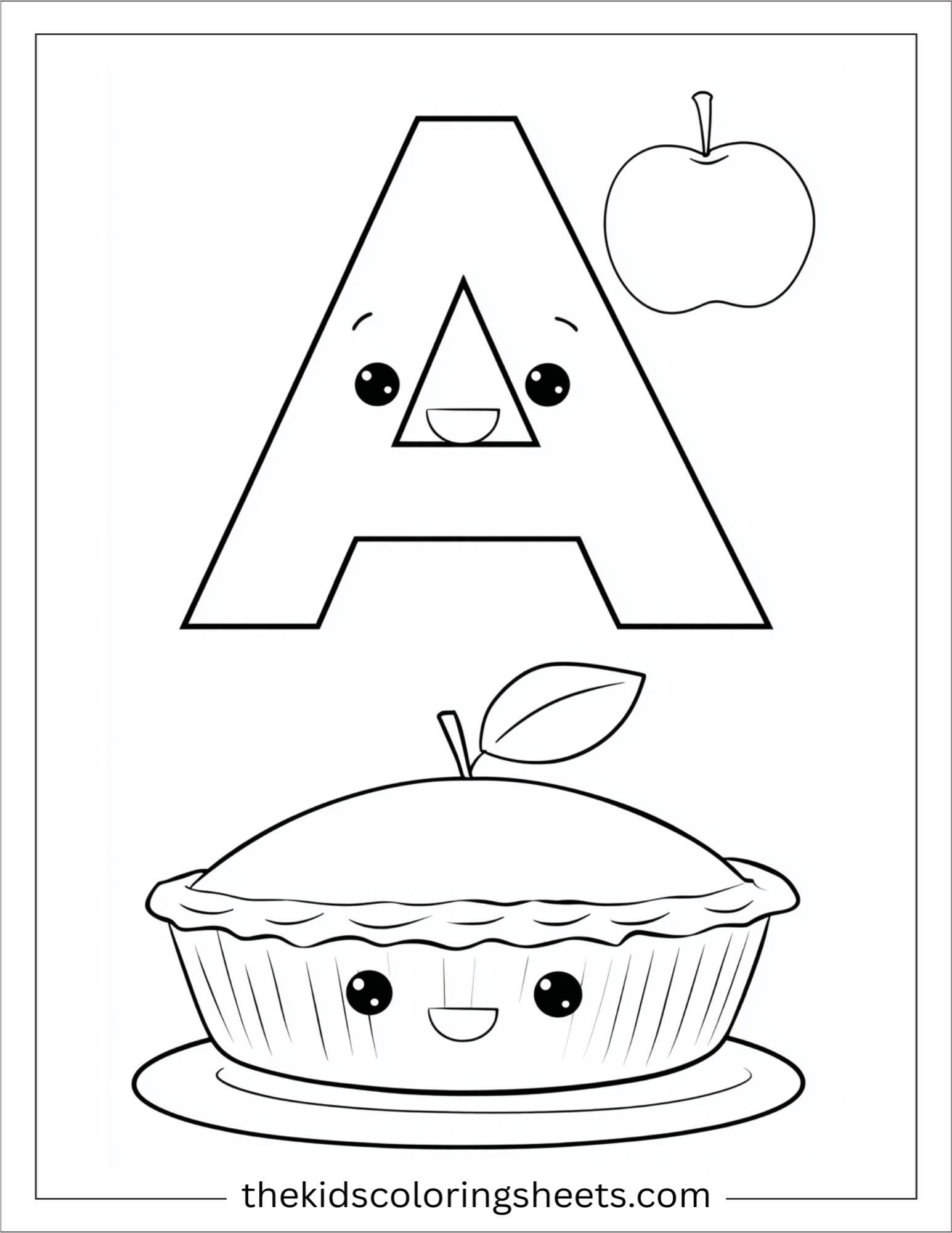 alphabet A apple pie coloring page