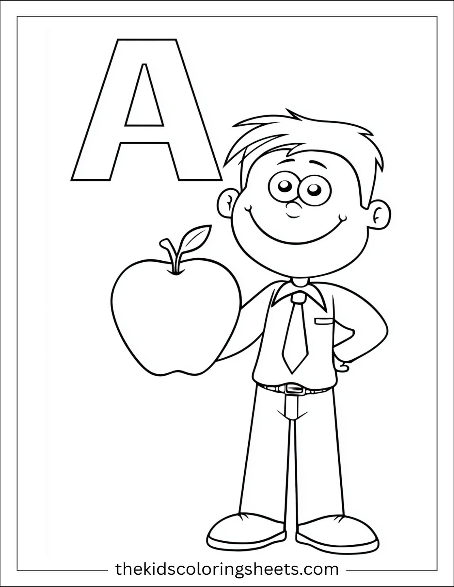 alphabet A apple teacher coloring page