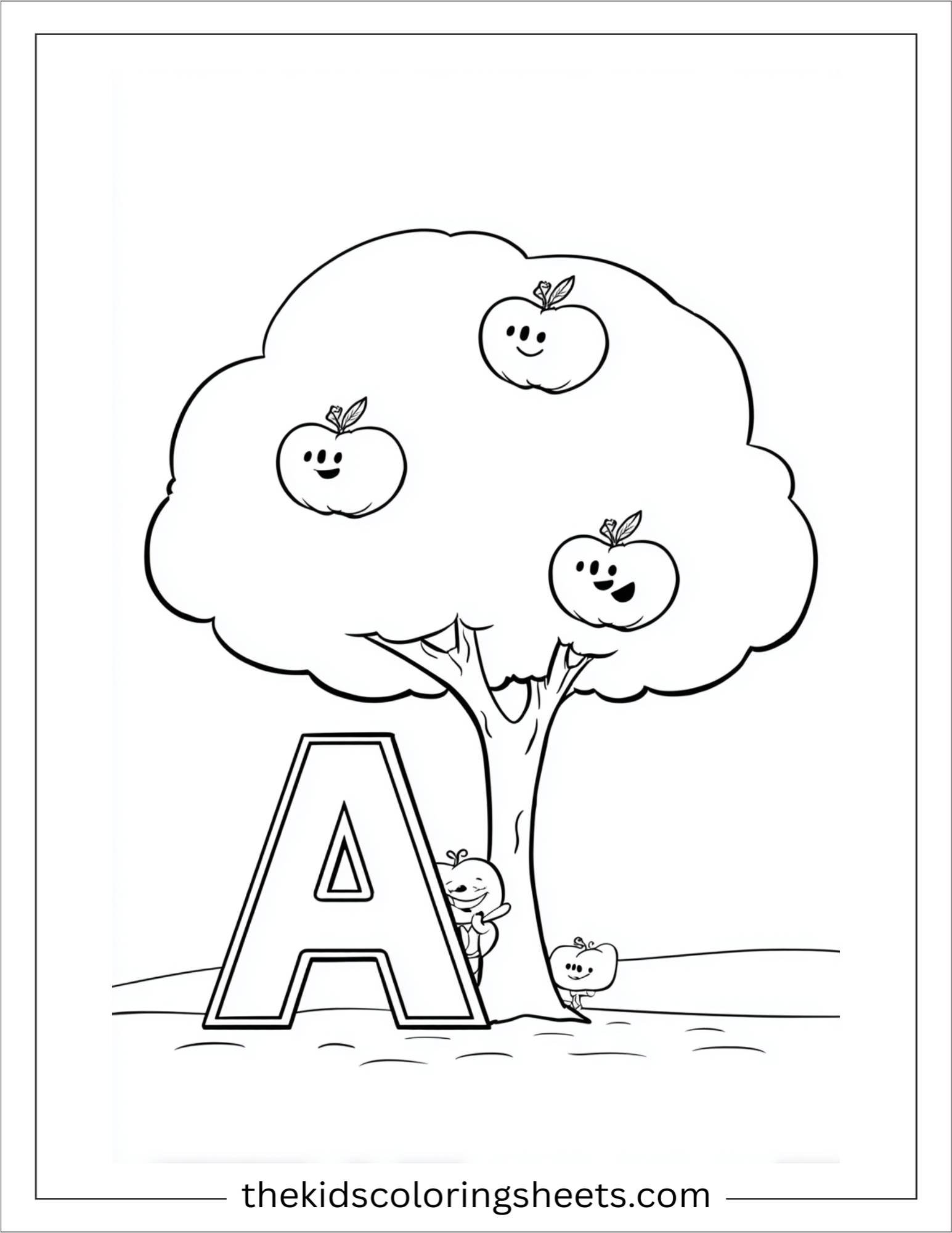 alphabet A apple tree coloring page