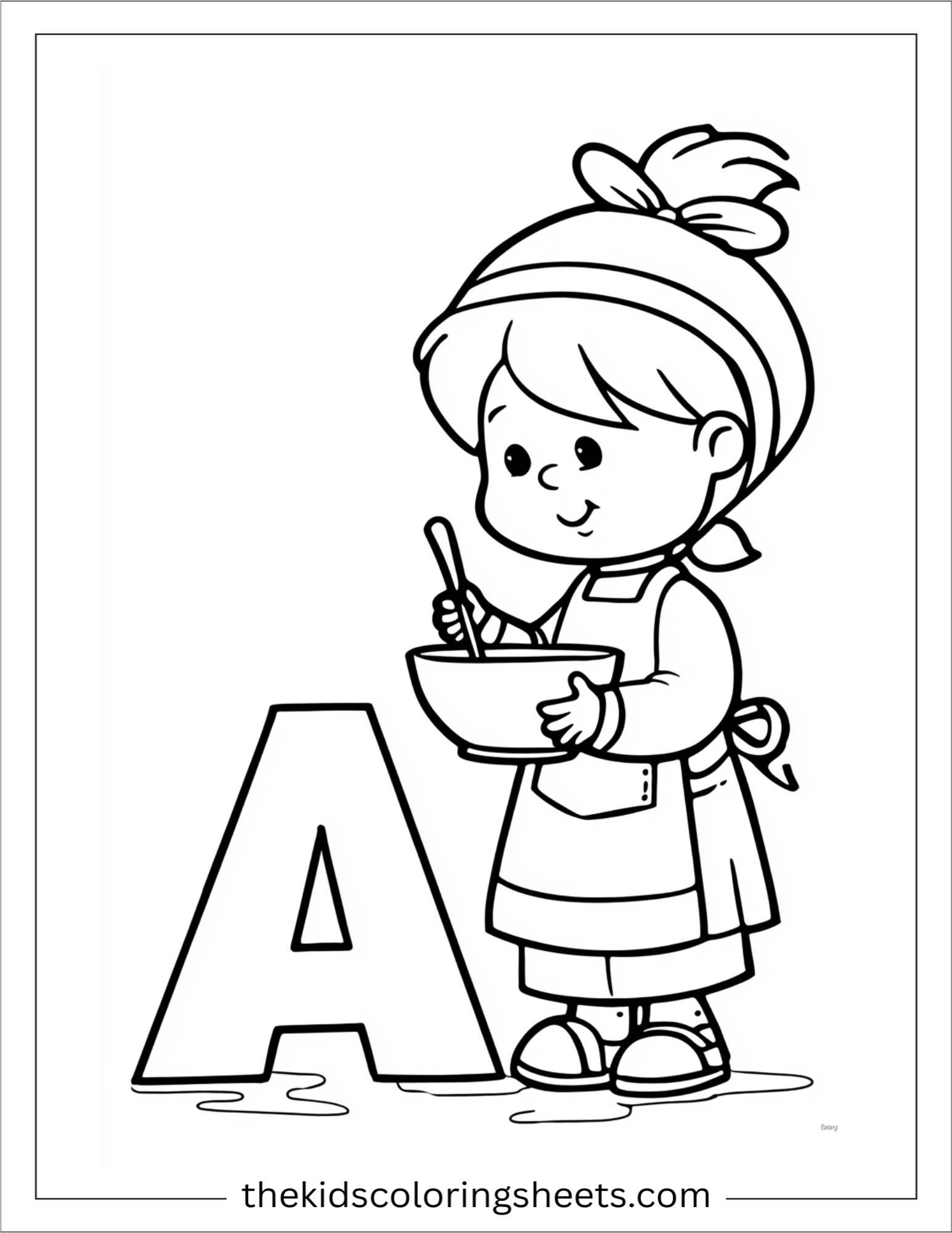 alphabet A apron girl coloring page