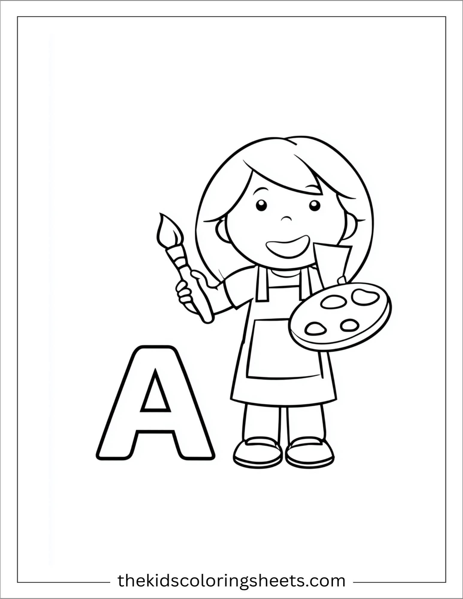 alphabet A artist coloring page