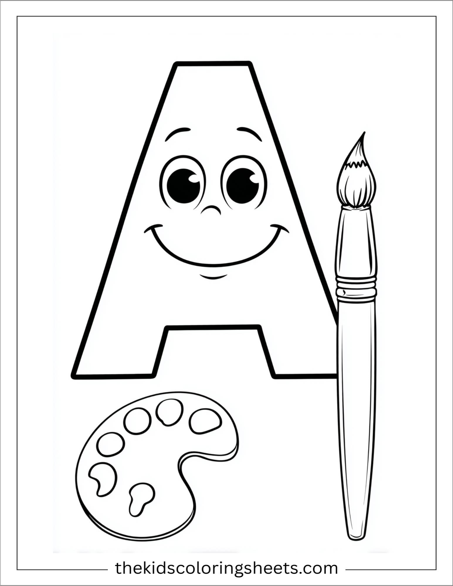 alphabet A artist palette coloring page