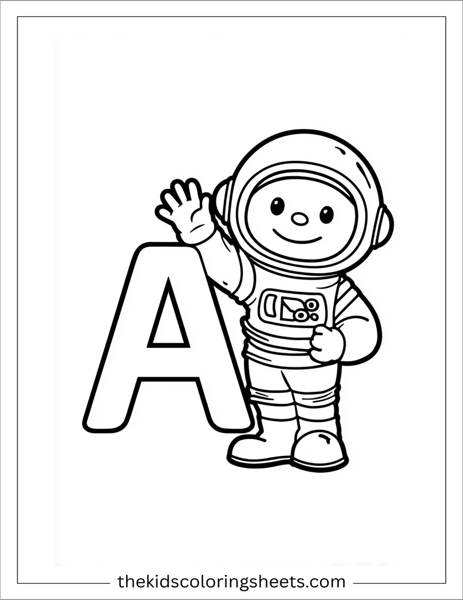 alphabet A astronaut coloring page