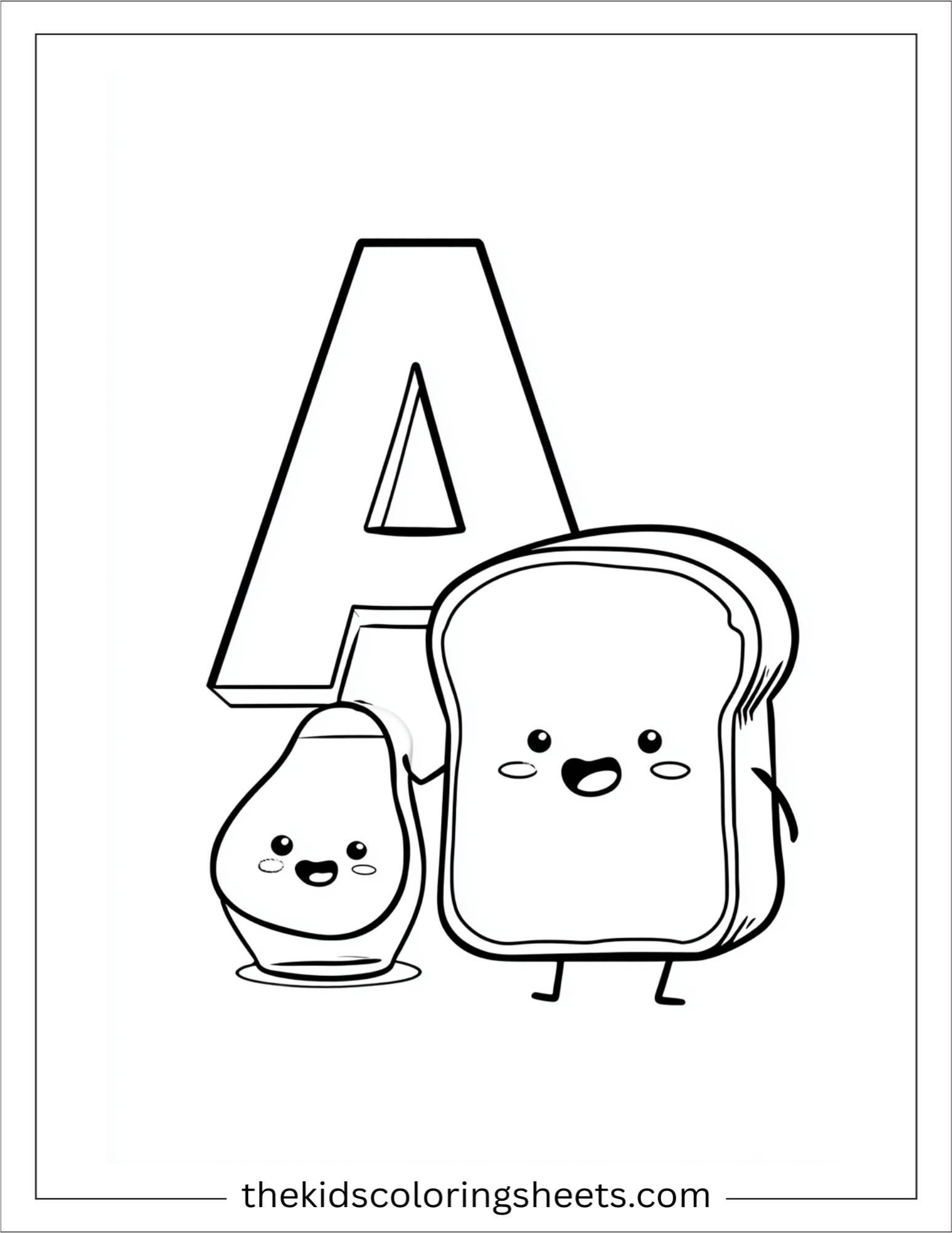 alphabet A avocado toast coloring page