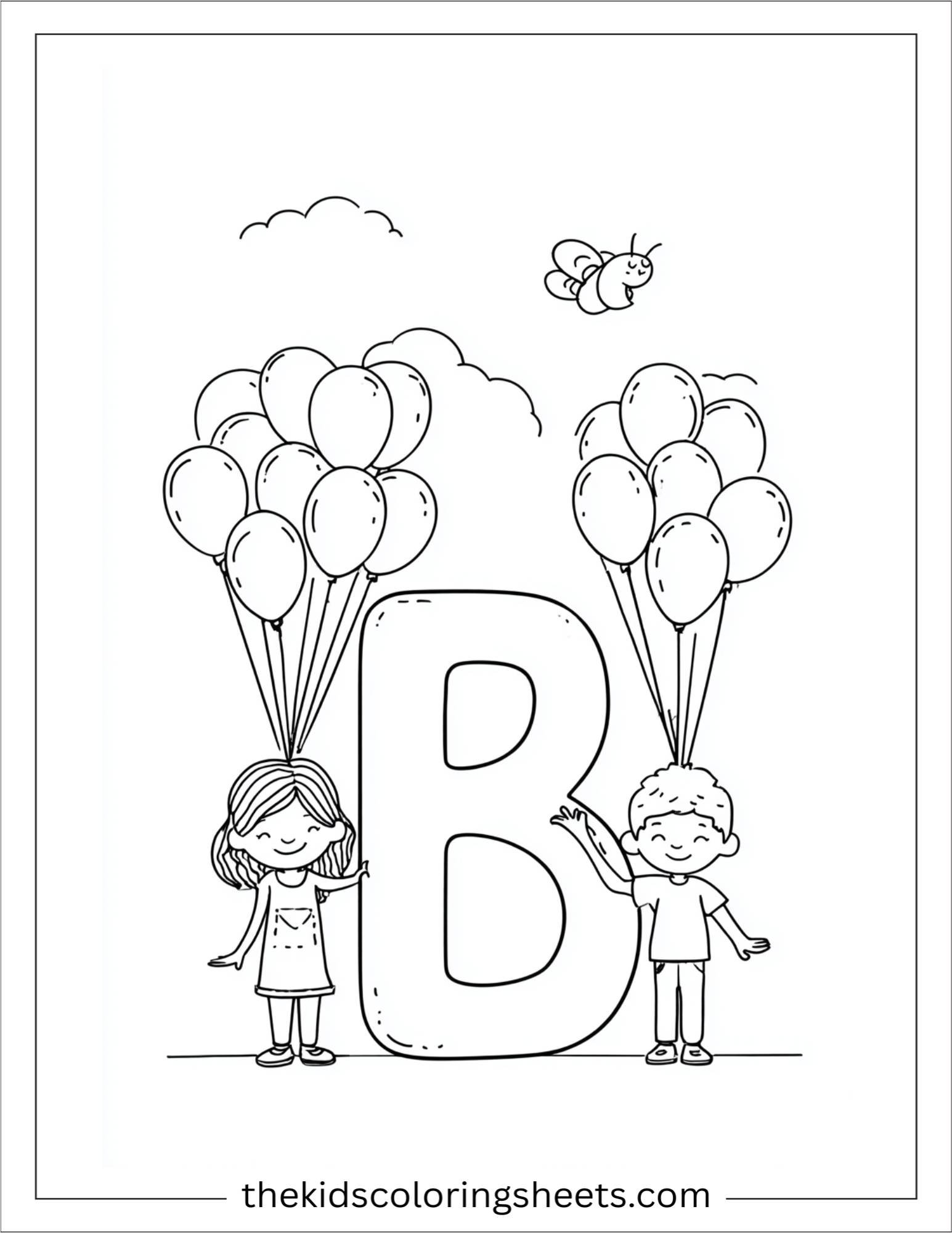 alphabet B balloon party coloring page