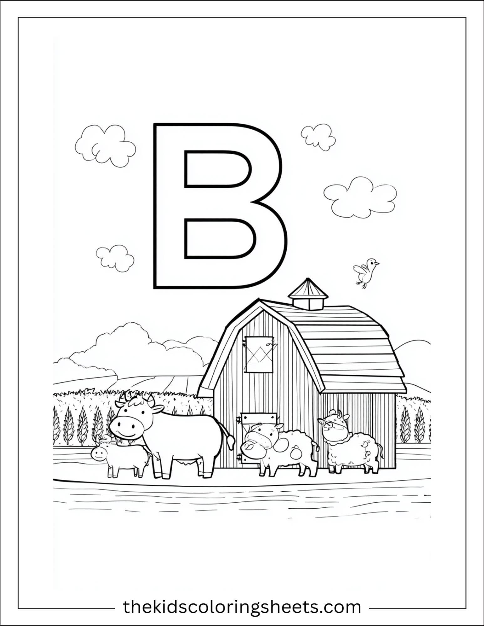 alphabet B barn coloring page