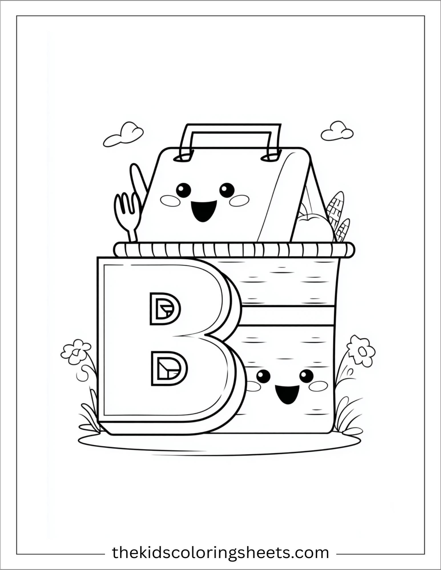 alphabet B basket coloring page