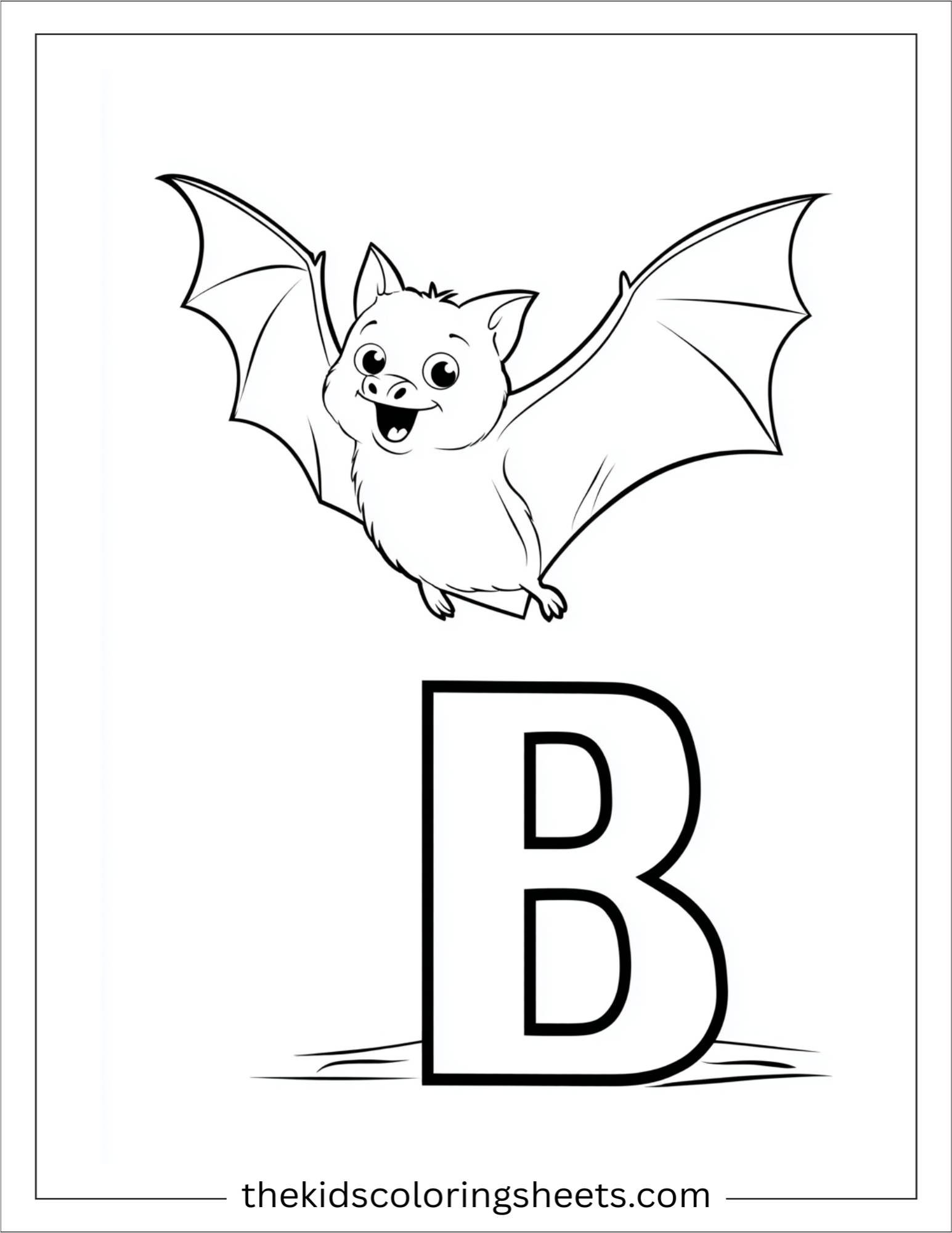 alphabet B bat coloring page