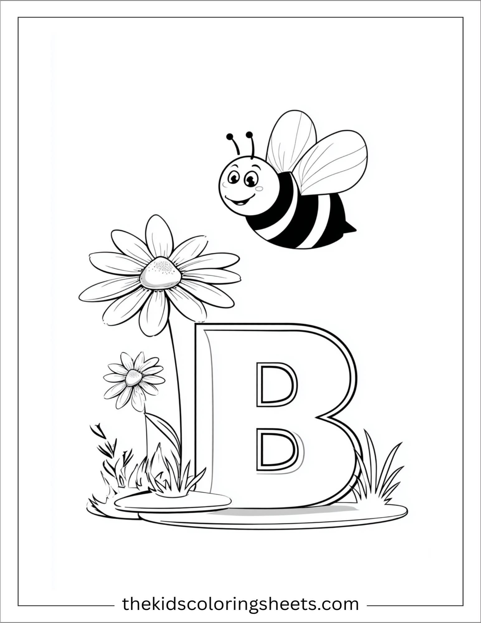 alphabet B bee flower coloring page