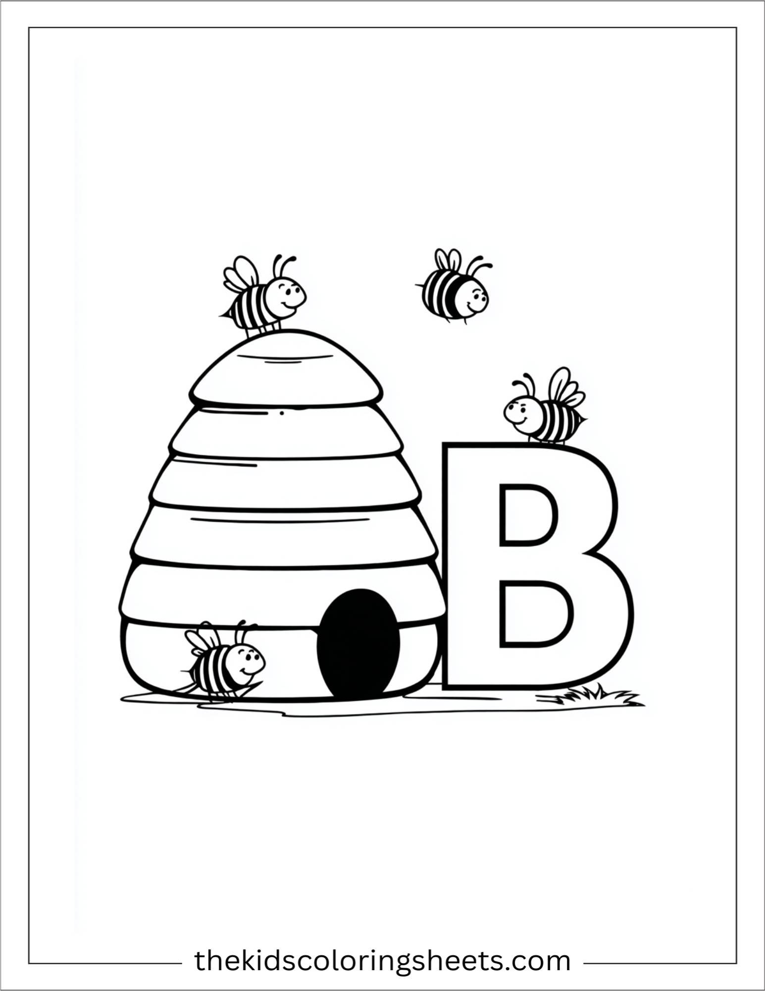 alphabet B bee hive coloring page