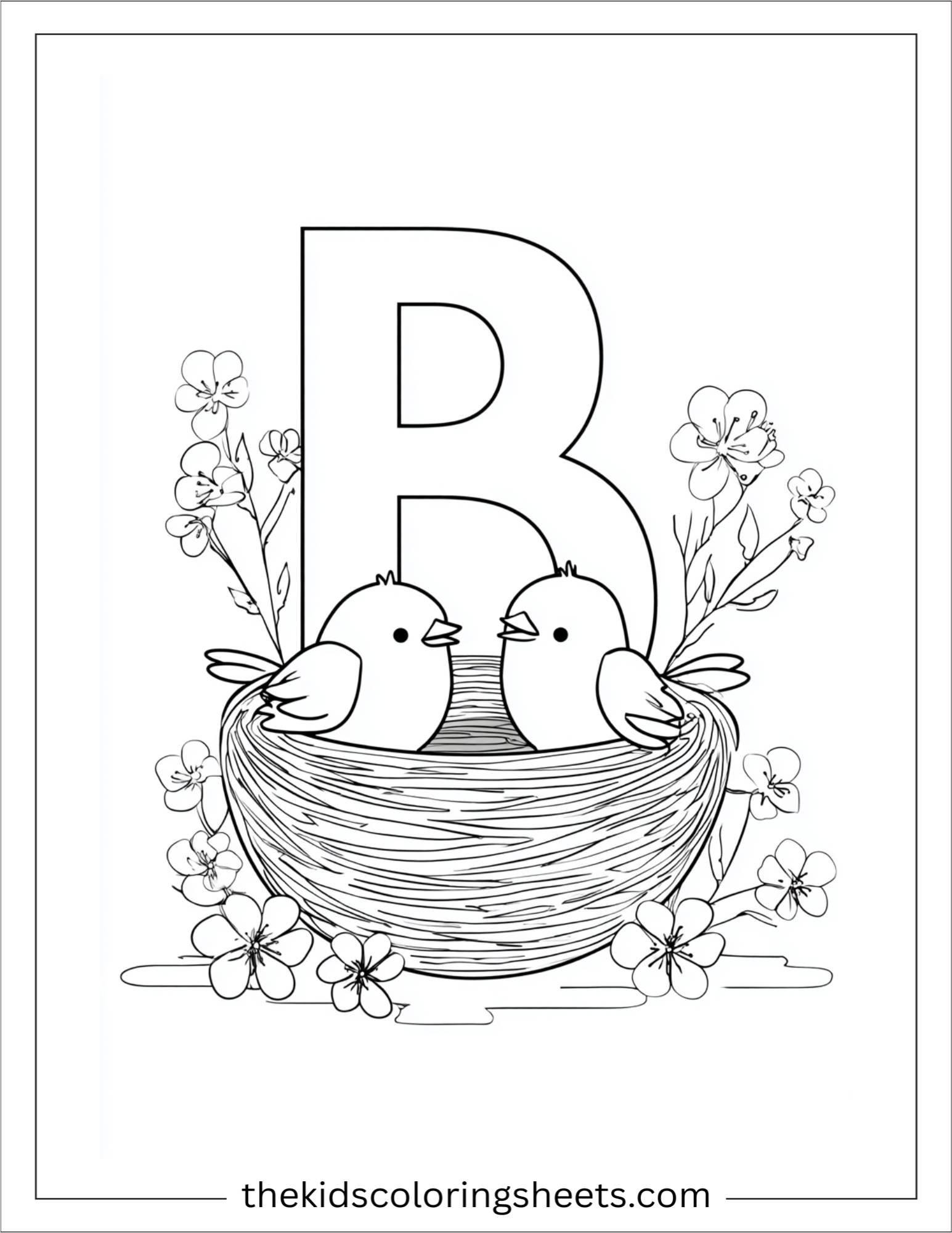 alphabet B bird nest coloring page