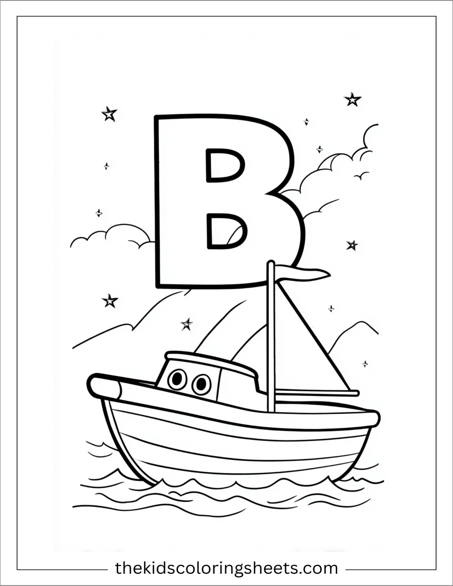 alphabet B boat coloring page