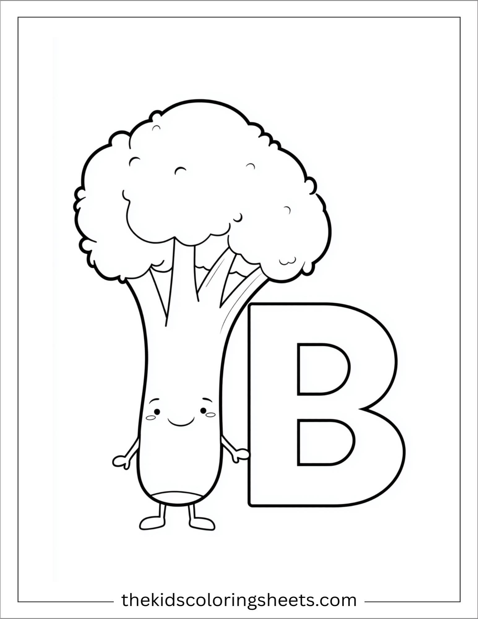 alphabet B broccoli coloring page