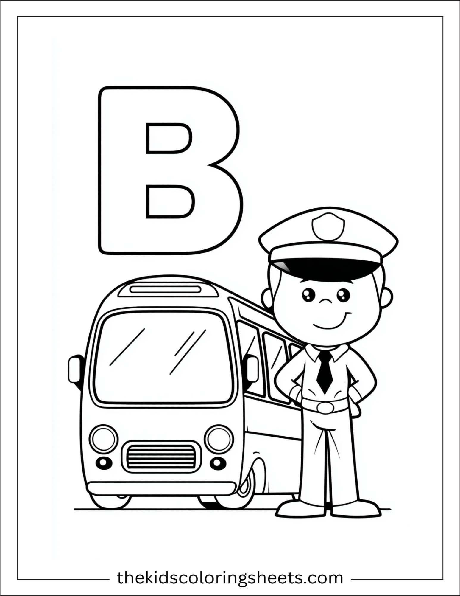 alphabet B bus driver coloring page