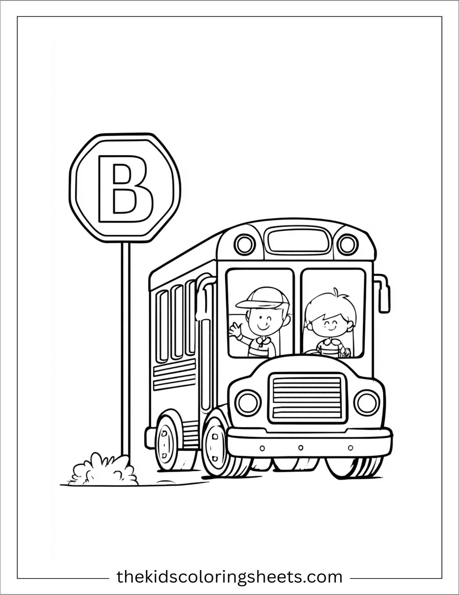 alphabet B bus stop coloring page