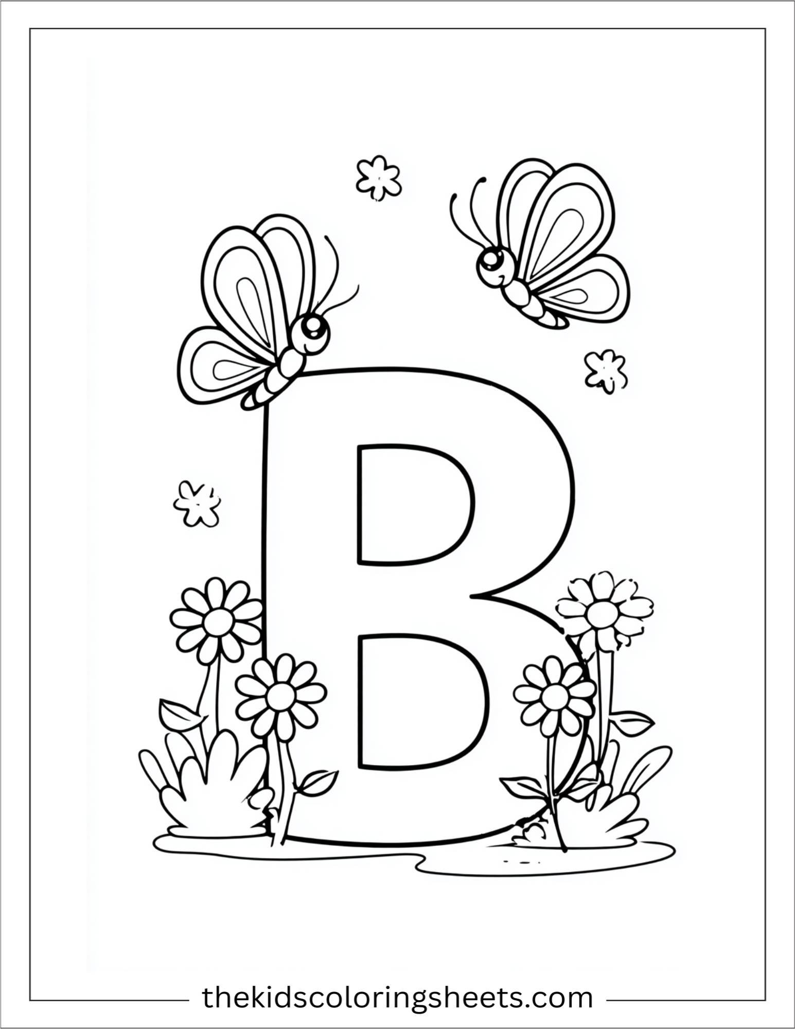 alphabet B butterfly garden coloring page